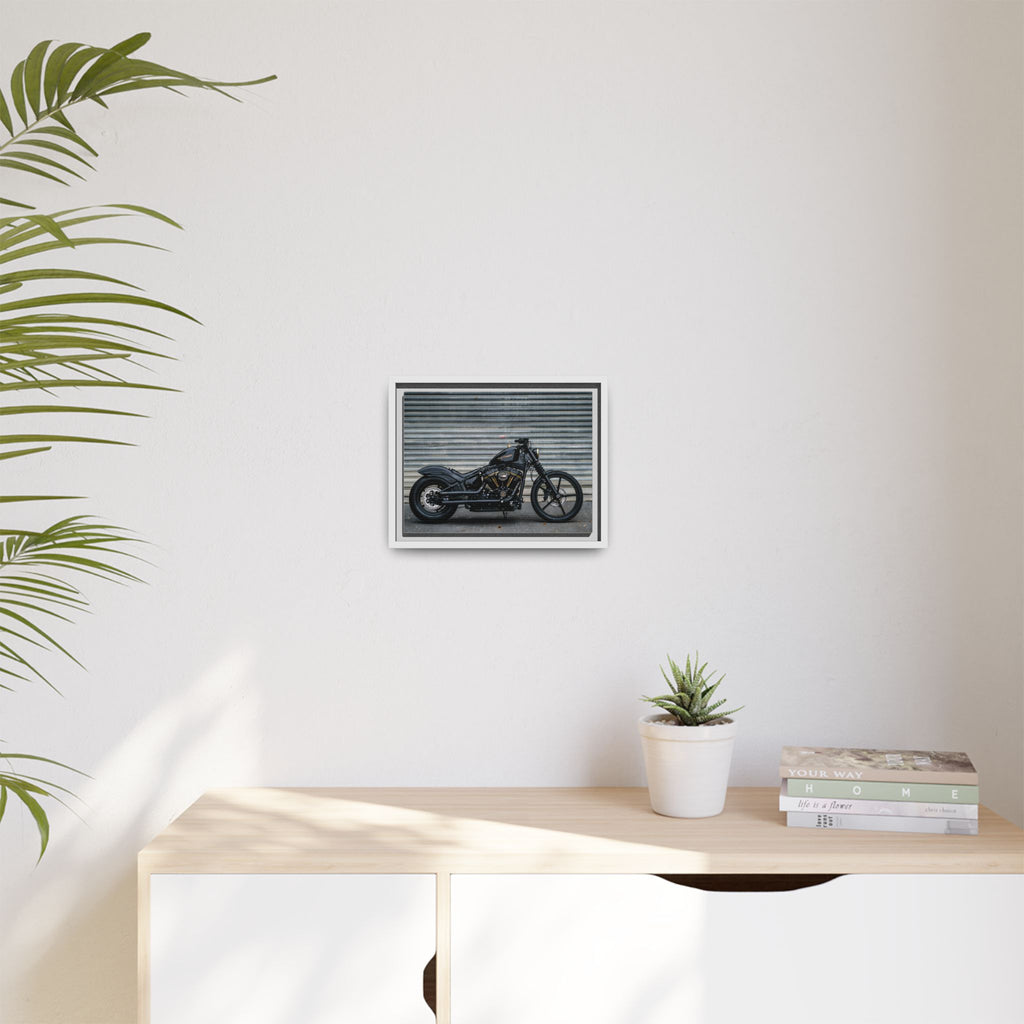 Framed Matte Canvas Motorcycle Print — Black Bobber Wall Art