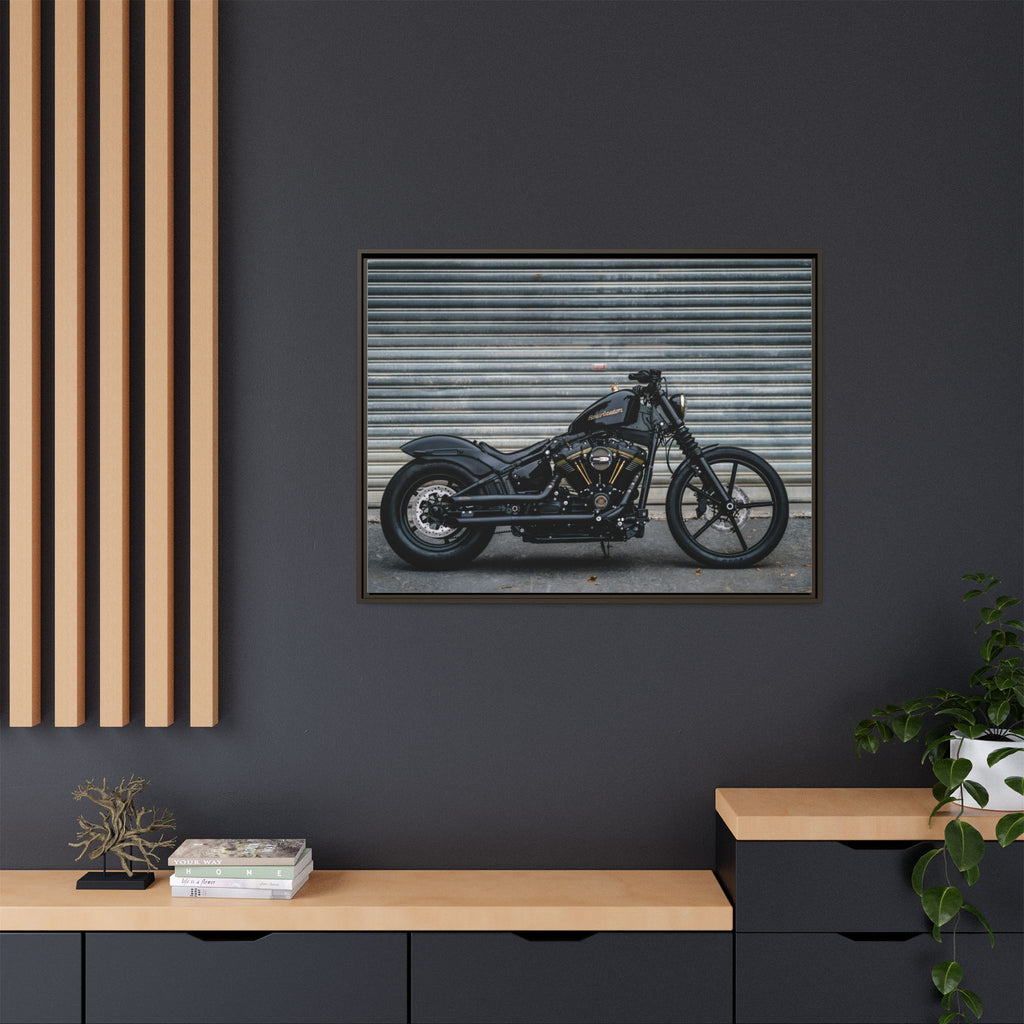 Framed Matte Canvas Motorcycle Print — Black Bobber Wall Art