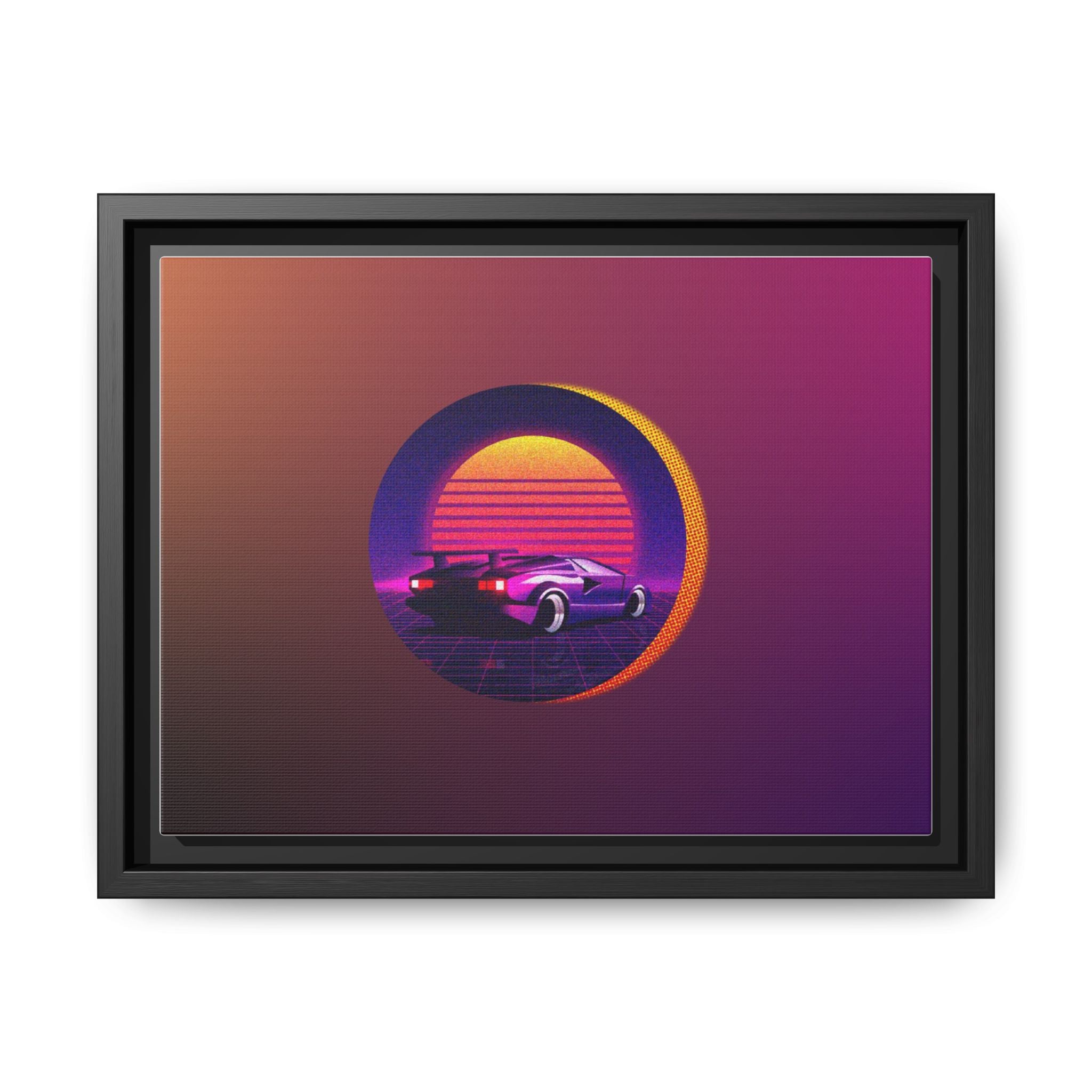 Retro Sunset Sports Car Matte Canvas Framed Wall Art