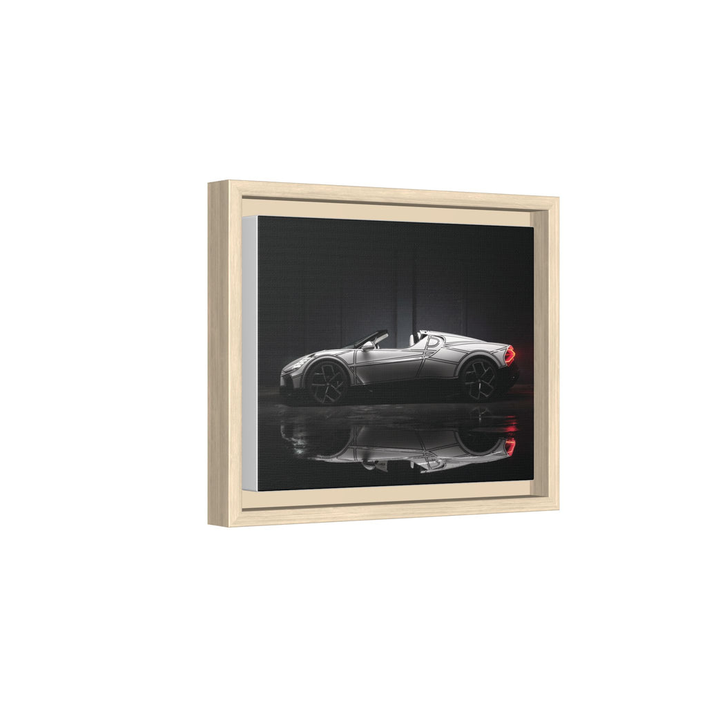 Framed Matte Canvas: Sleek Sports Car Reflection Wall Art