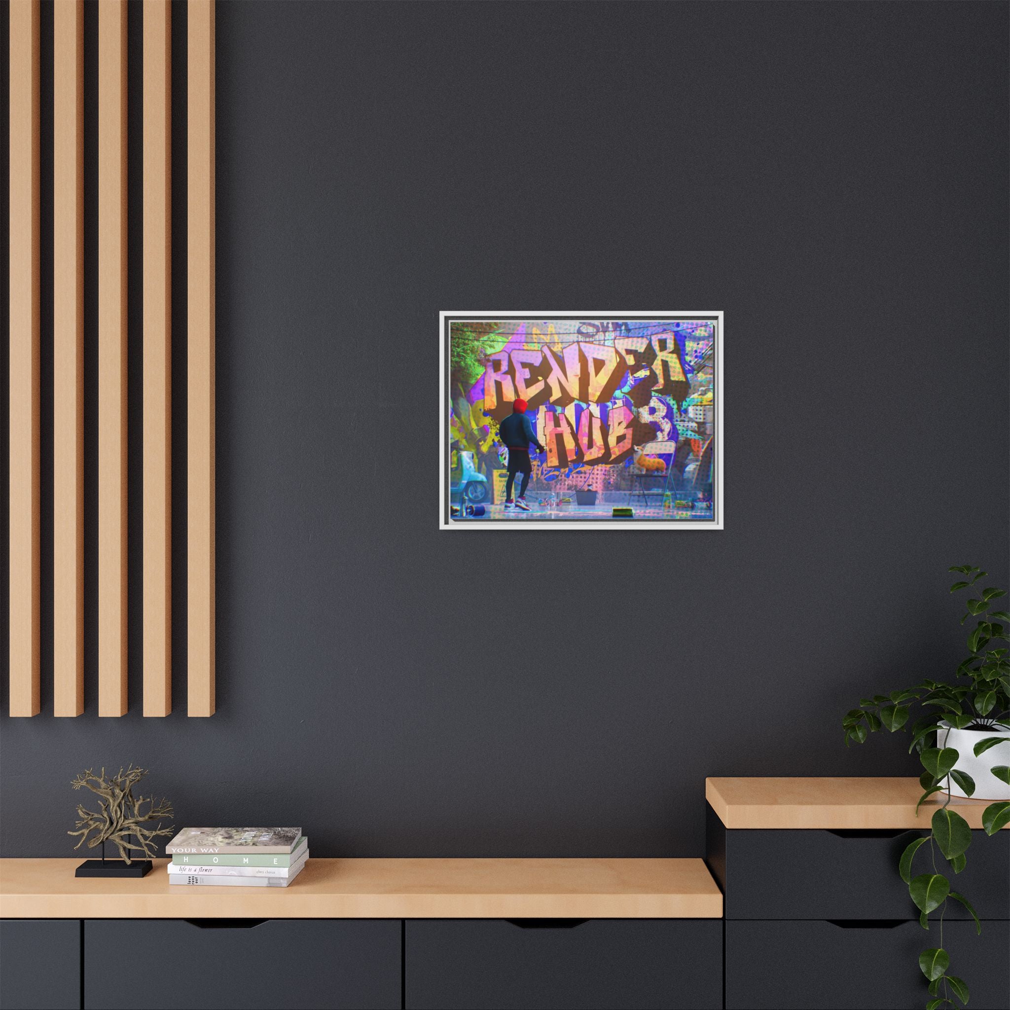 Graffiti Street Art Matte Canvas Framed Print — 'Render Hub' Urban Wall Decor