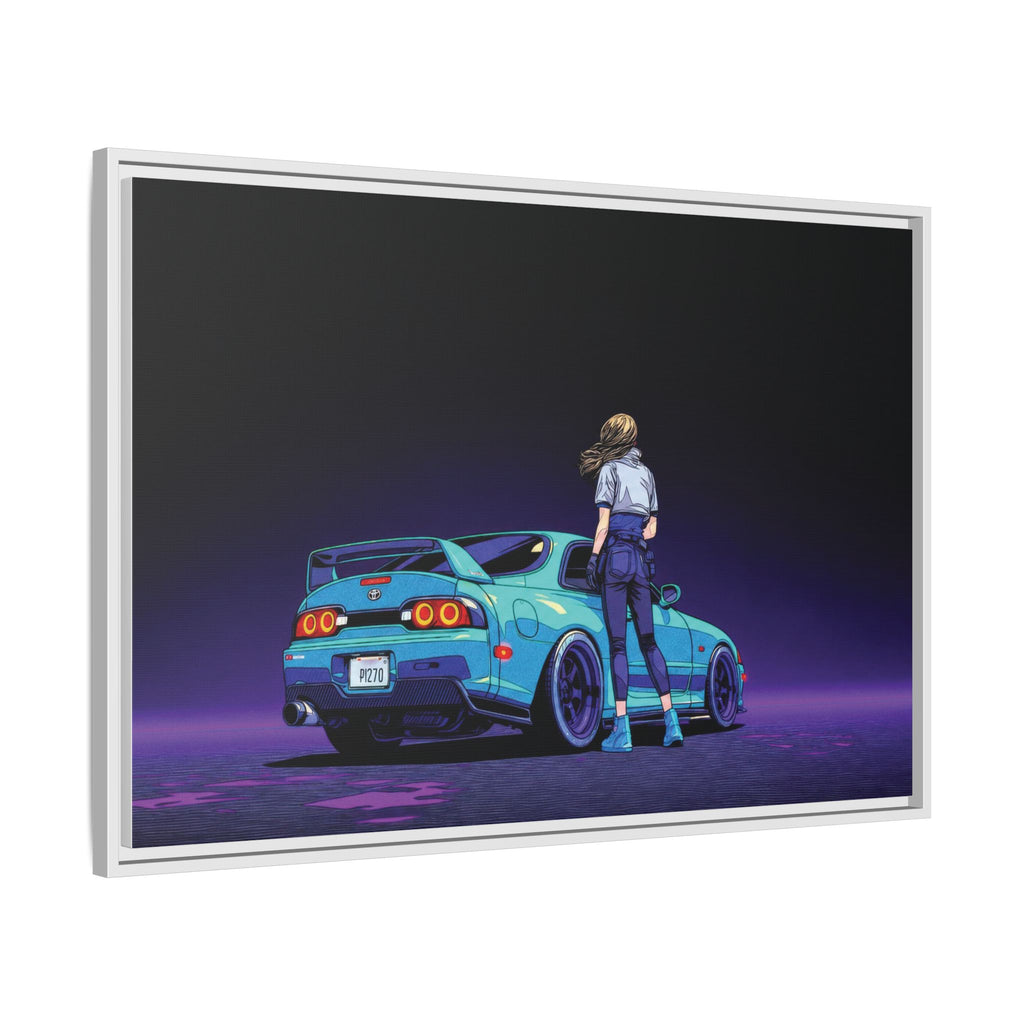 Retro Neon Race Car Poster Matte Canvas Framed | Anime Driver Wall Art