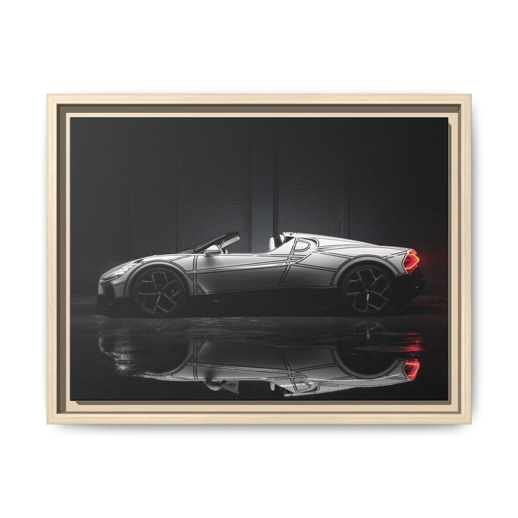 Framed Matte Canvas: Sleek Sports Car Reflection Wall Art