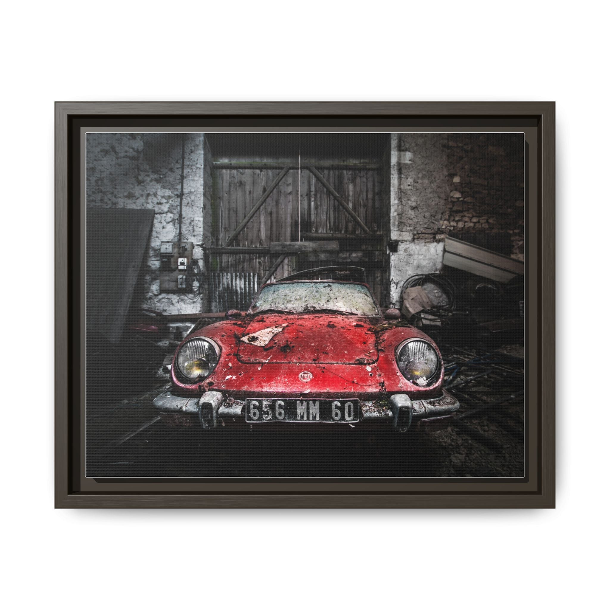 Vintage Red Sports Car Matte Canvas Art — Framed Automotive Wall Decor