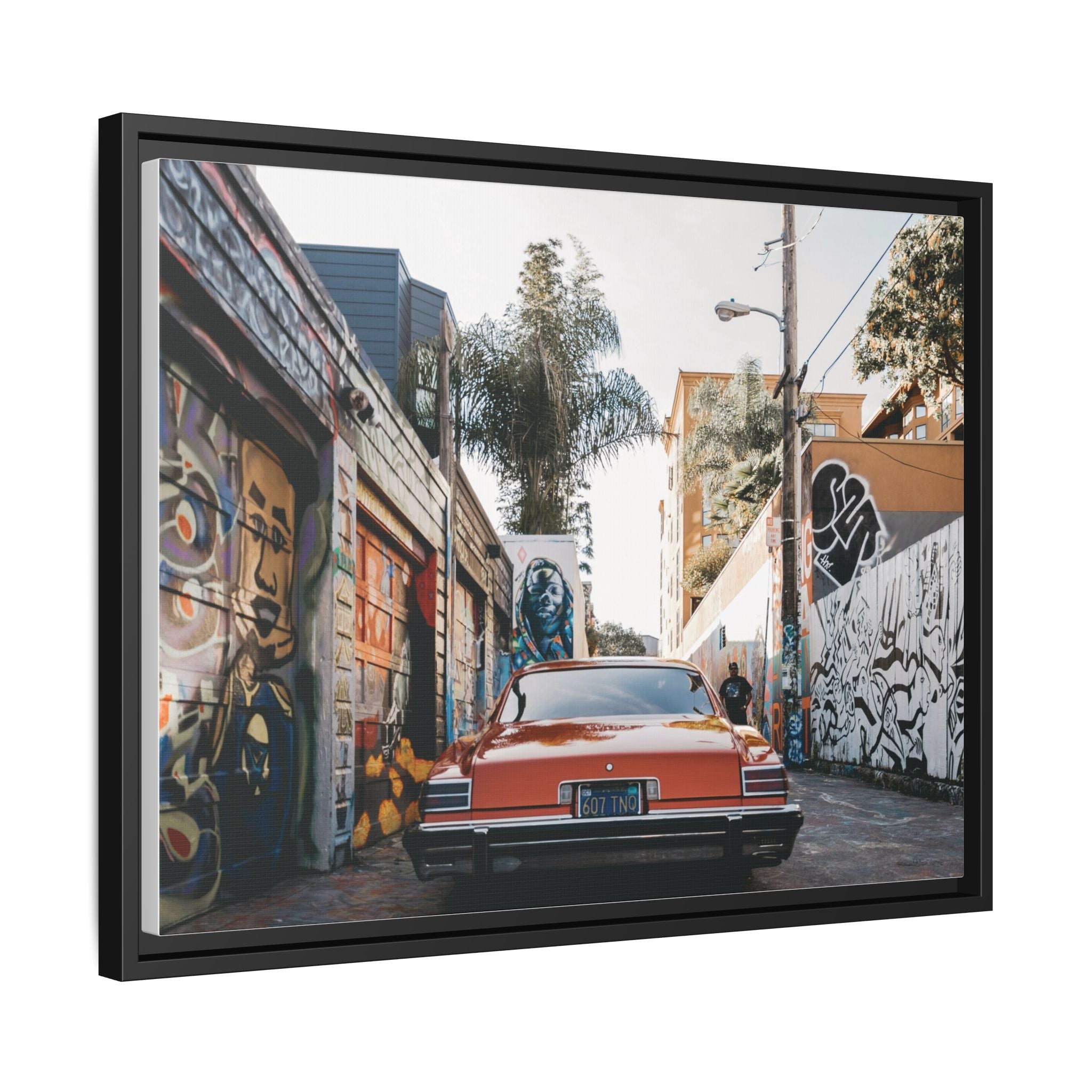 Vintage Chevrolet in Graffiti Alley — Framed Matte Canvas Wall Art