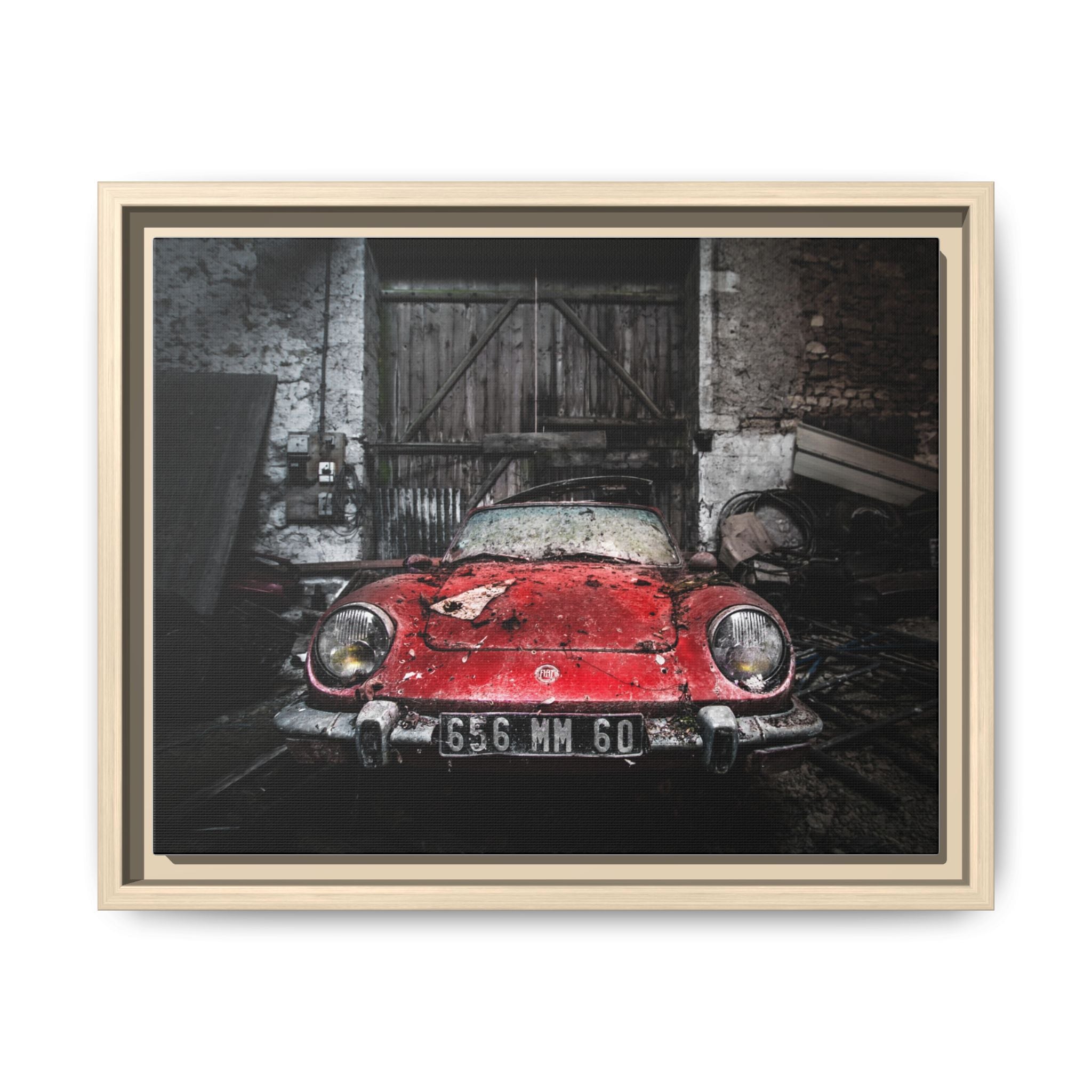 Vintage Red Sports Car Matte Canvas Art — Framed Automotive Wall Decor