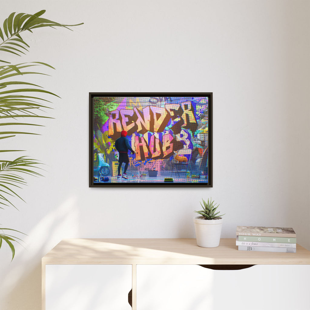 Graffiti Street Art Matte Canvas Framed Print — 'Render Hub' Urban Wall Decor
