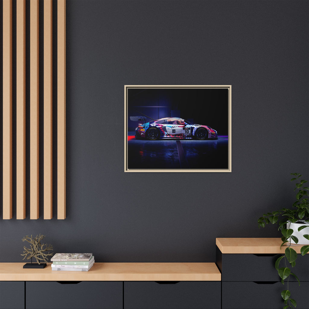 Framed Matte Canvas Print — Neon Racecar Wall Art