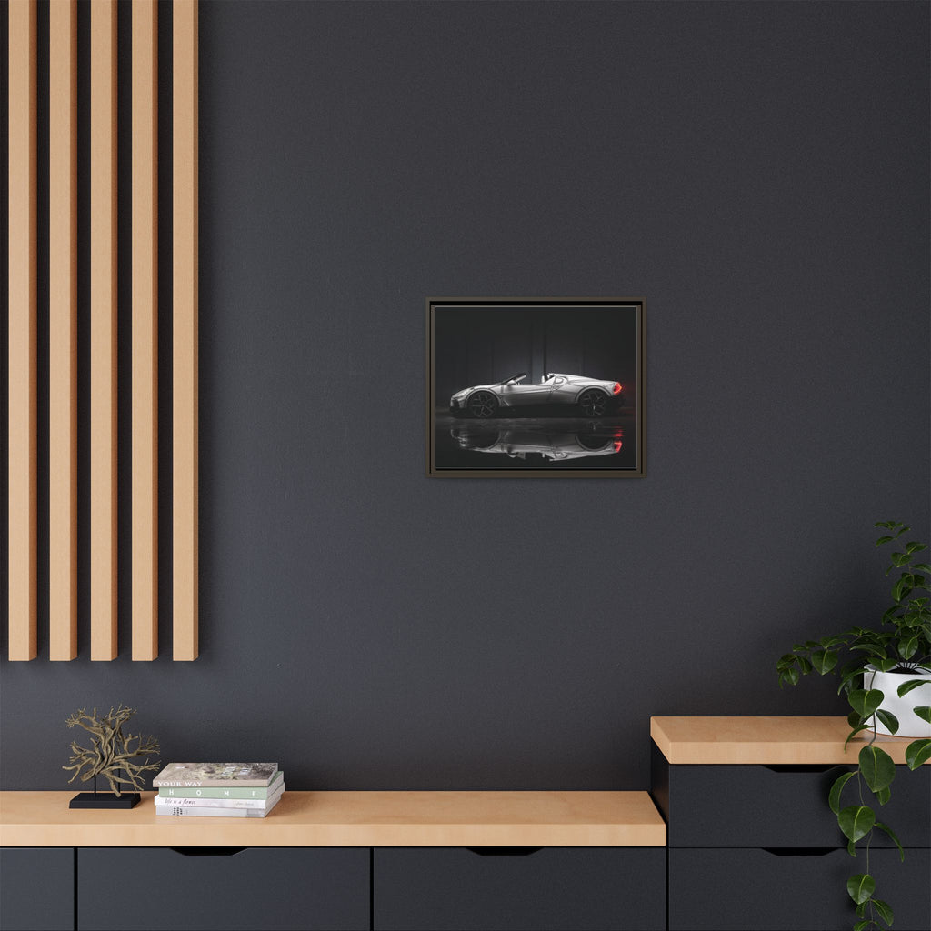 Framed Matte Canvas: Sleek Sports Car Reflection Wall Art