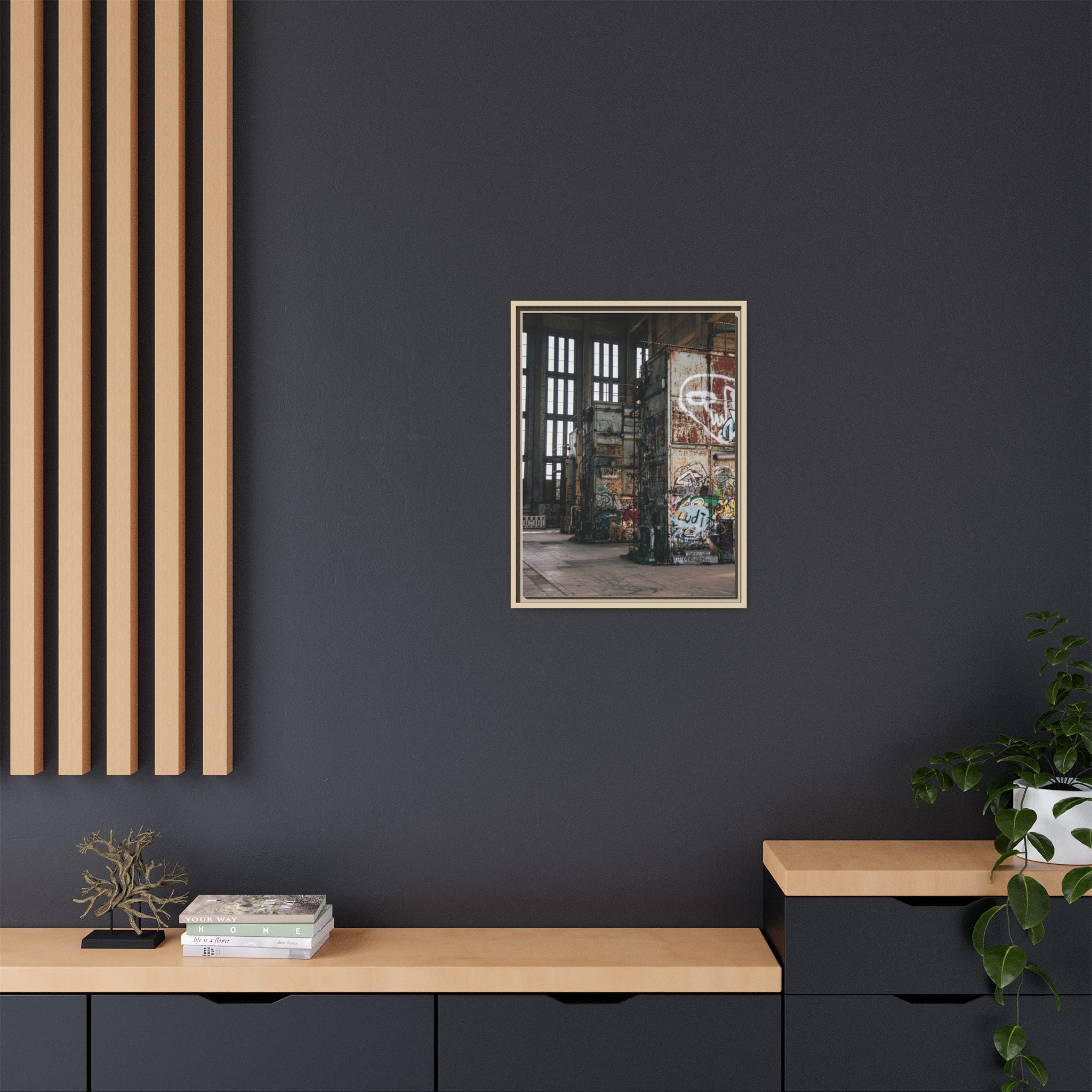 Urban Graffiti Ruins Matte Framed Canvas