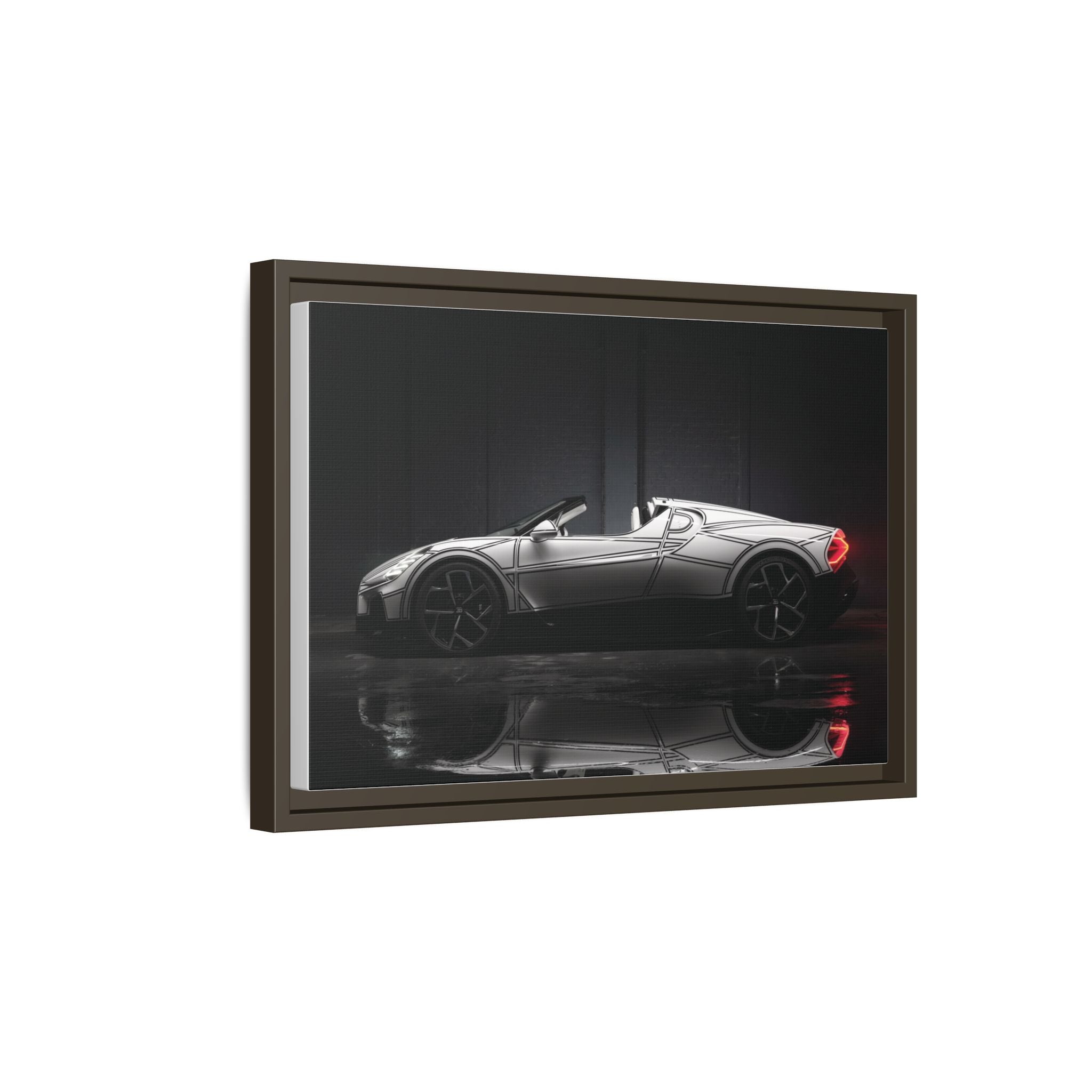 Framed Matte Canvas: Sleek Sports Car Reflection Wall Art