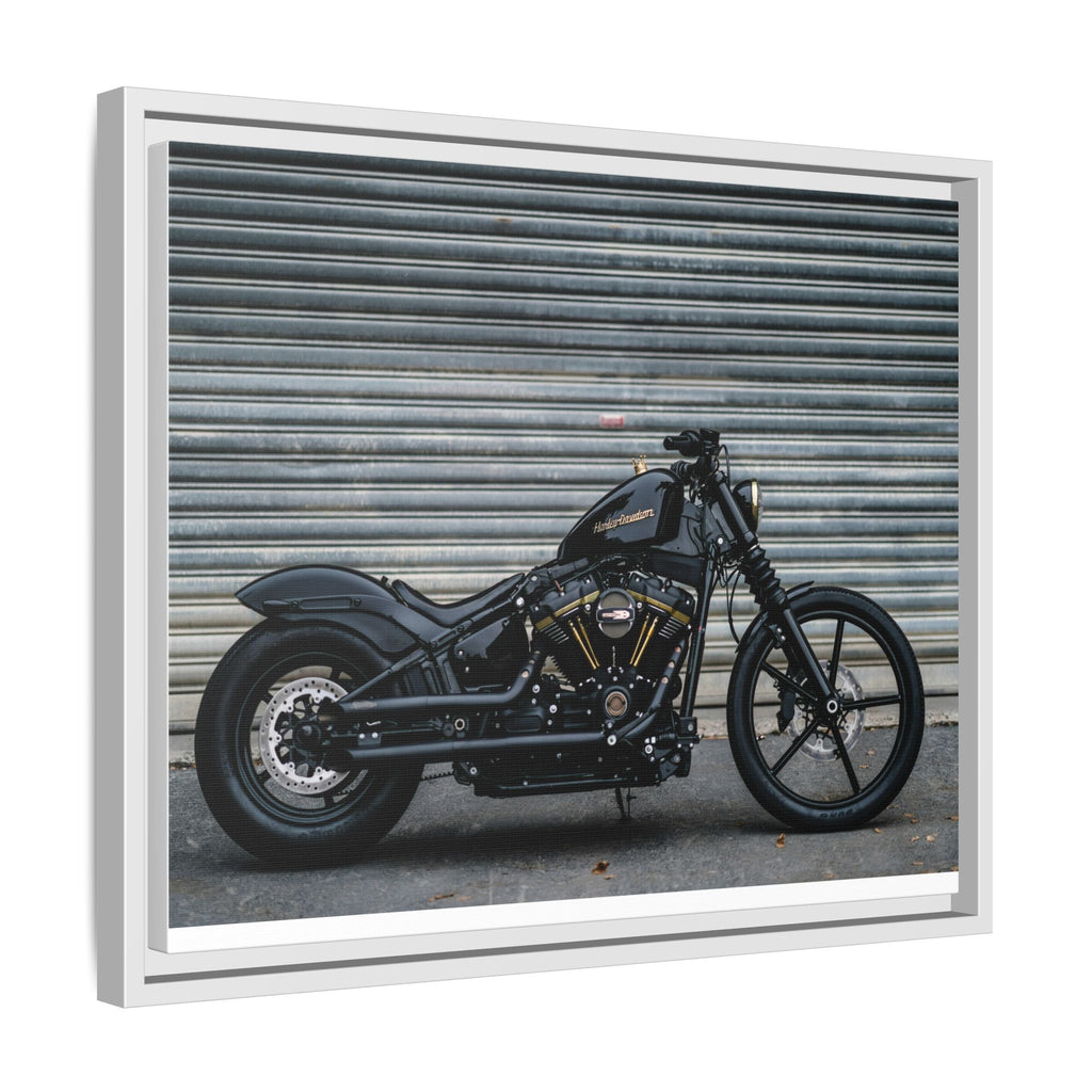 Framed Matte Canvas Motorcycle Print — Black Bobber Wall Art