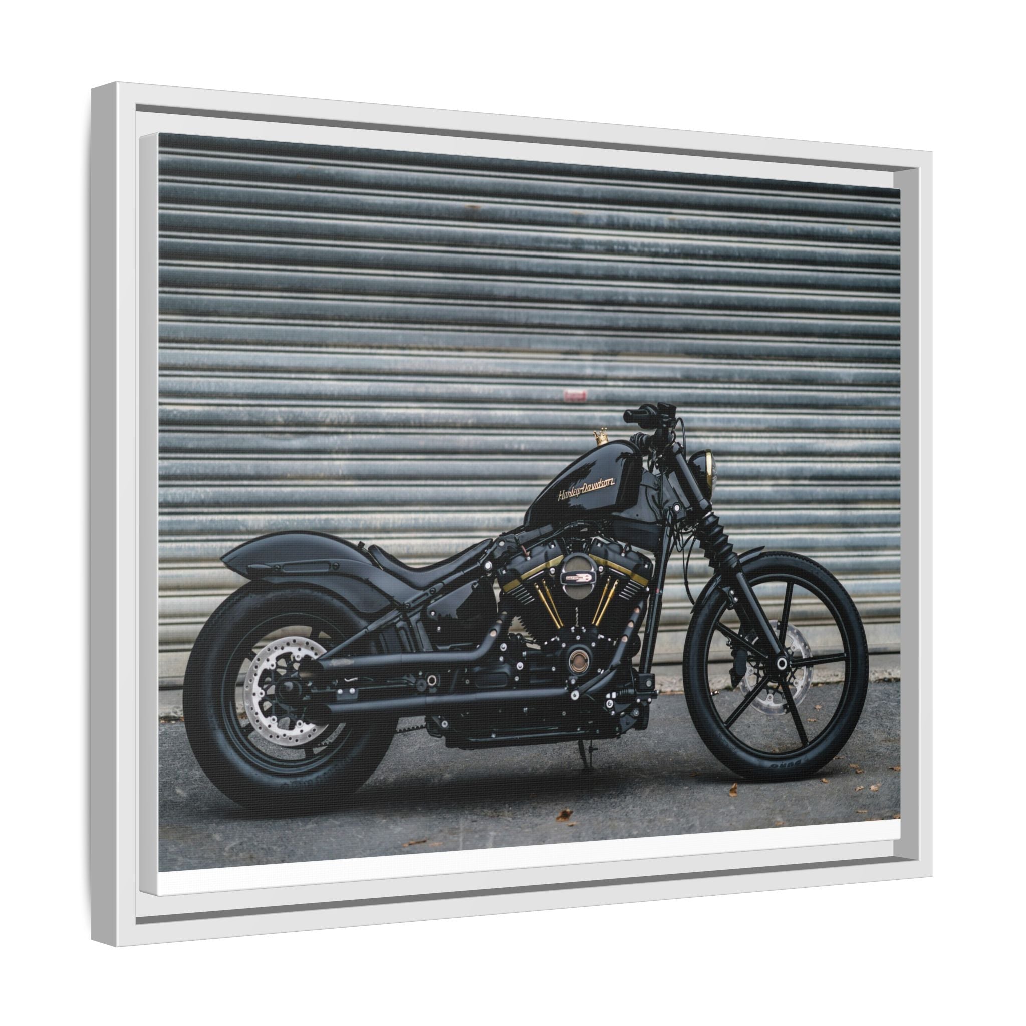 Framed Matte Canvas Motorcycle Print — Black Bobber Wall Art