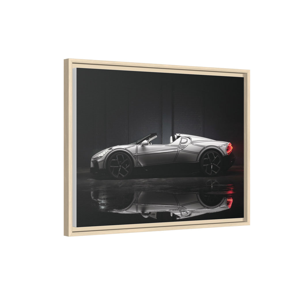 Framed Matte Canvas: Sleek Sports Car Reflection Wall Art