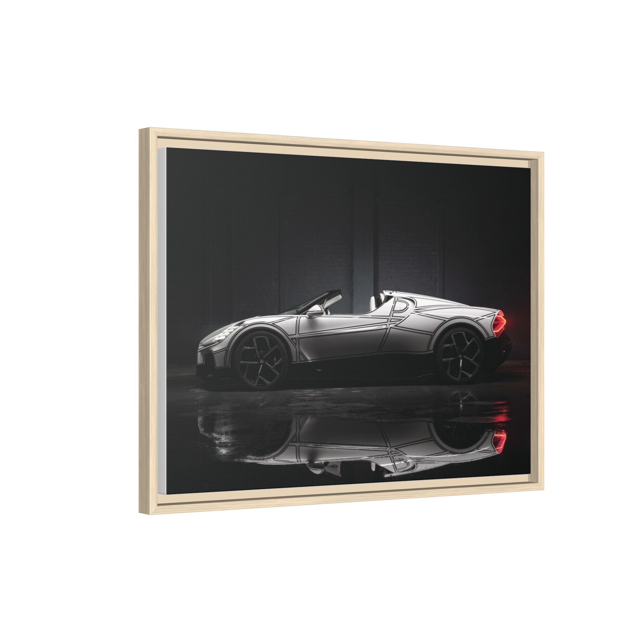 Framed Matte Canvas: Sleek Sports Car Reflection Wall Art