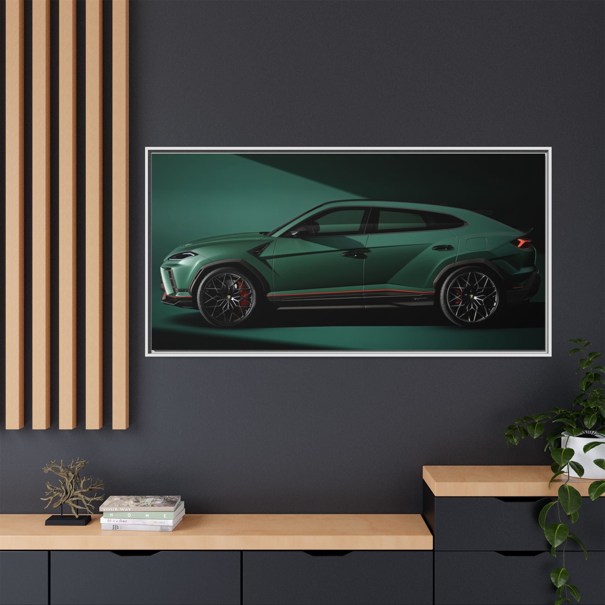 Framed Matte Canvas Print — Emerald Sports SUV Wall Art