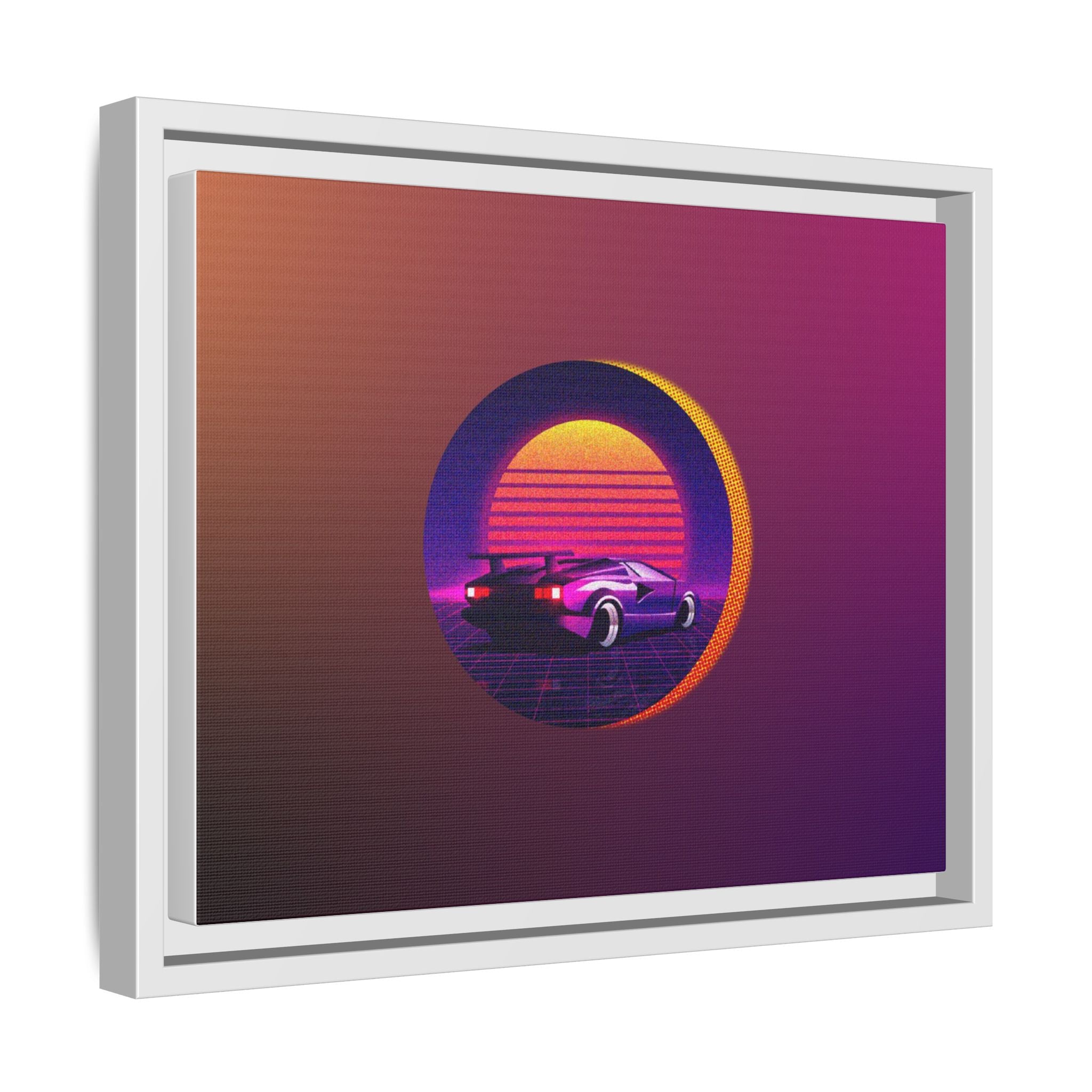 Retro Sunset Sports Car Matte Canvas Framed Wall Art