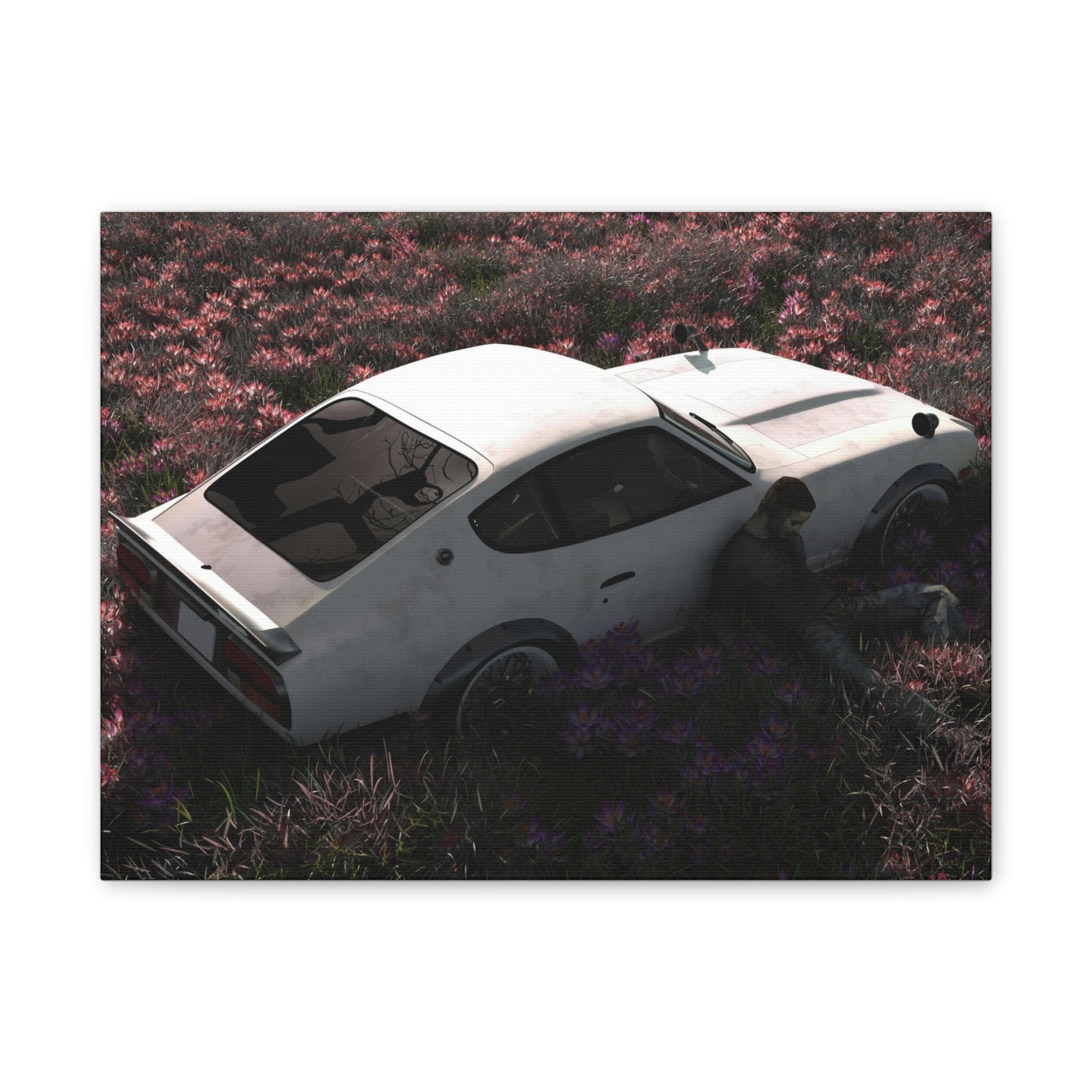 Vintage White Datsun in Wildflower Field Canvas