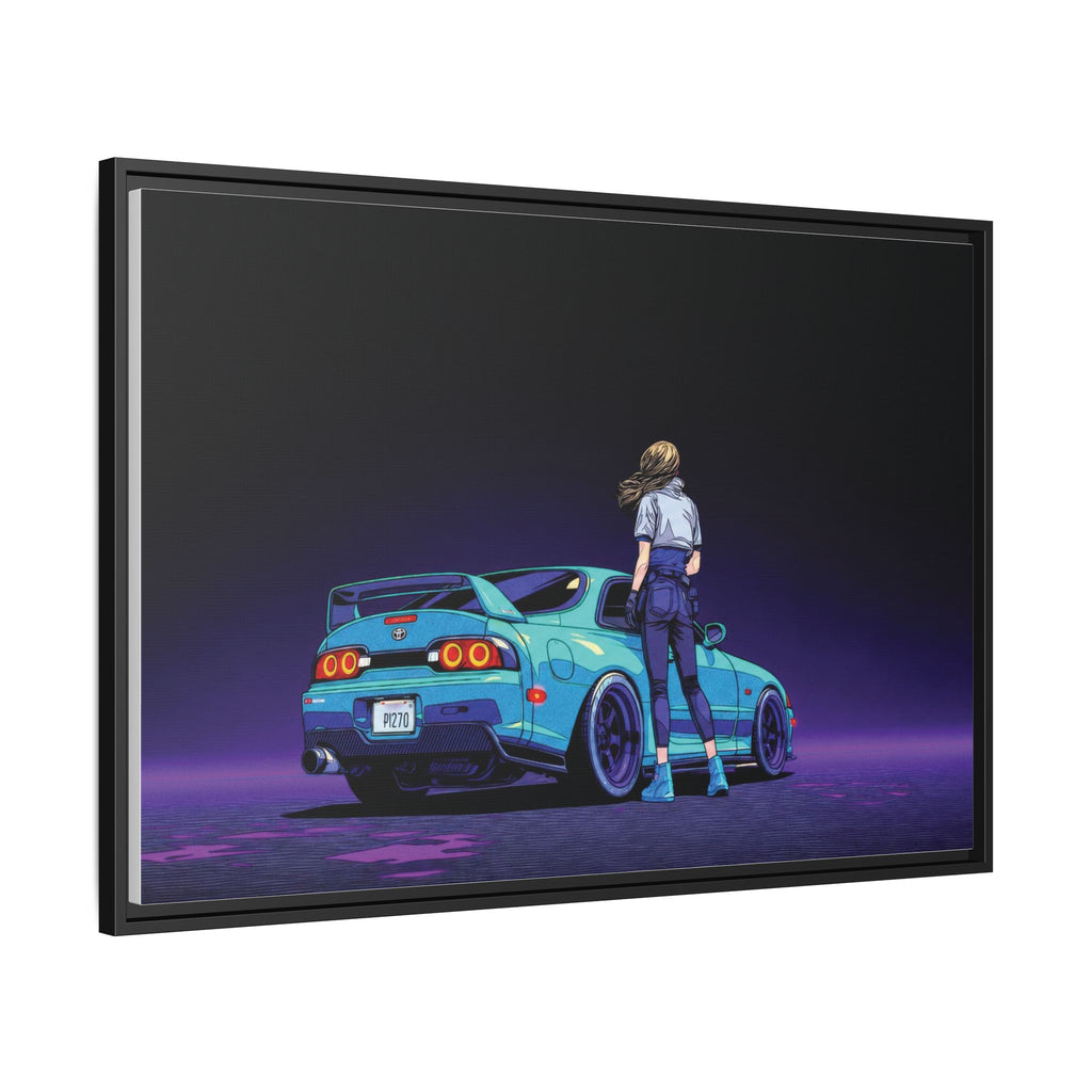 Retro Neon Race Car Poster Matte Canvas Framed | Anime Driver Wall Art