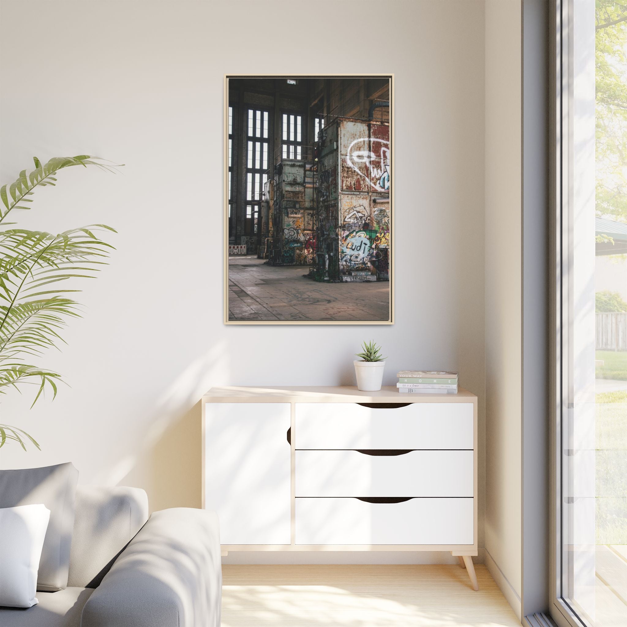 Urban Graffiti Ruins Matte Framed Canvas