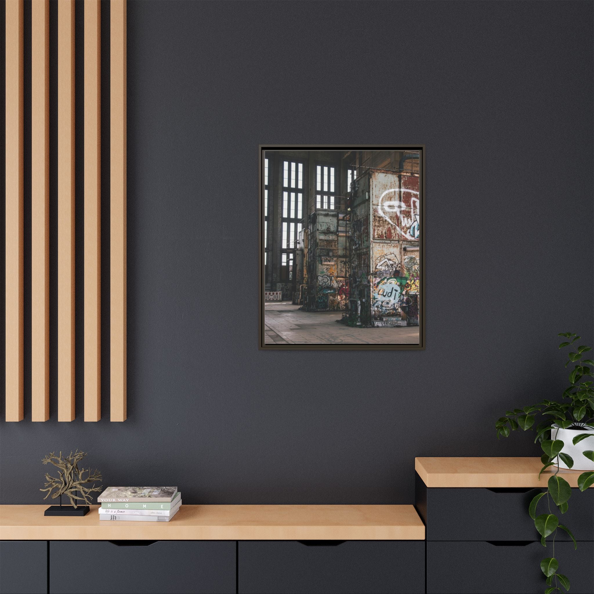 Urban Graffiti Ruins Matte Framed Canvas