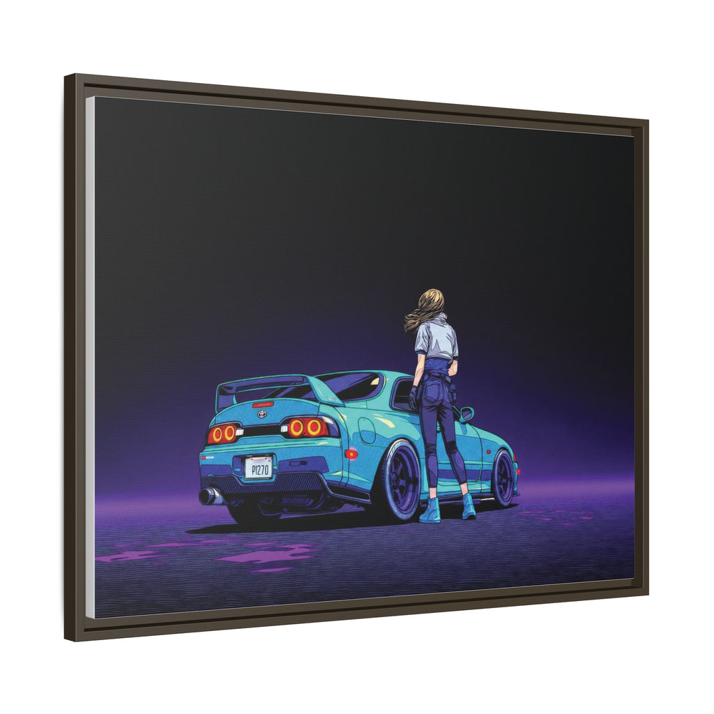Retro Neon Race Car Poster Matte Canvas Framed | Anime Driver Wall Art