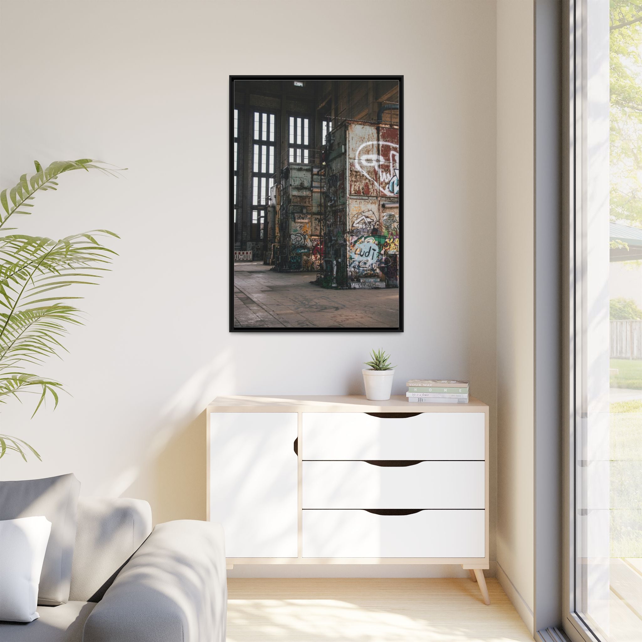 Urban Graffiti Ruins Matte Framed Canvas