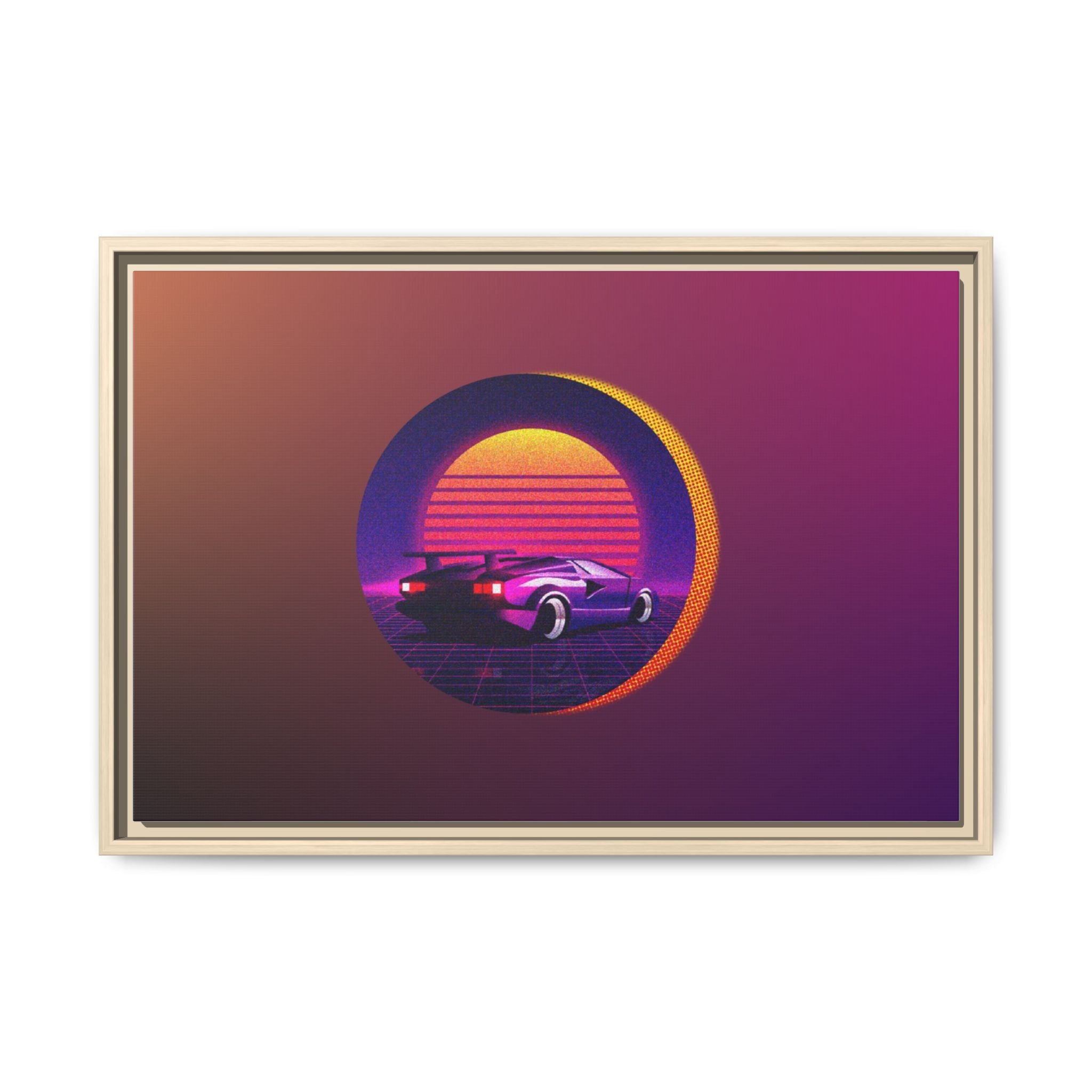 Retro Sunset Sports Car Matte Canvas Framed Wall Art
