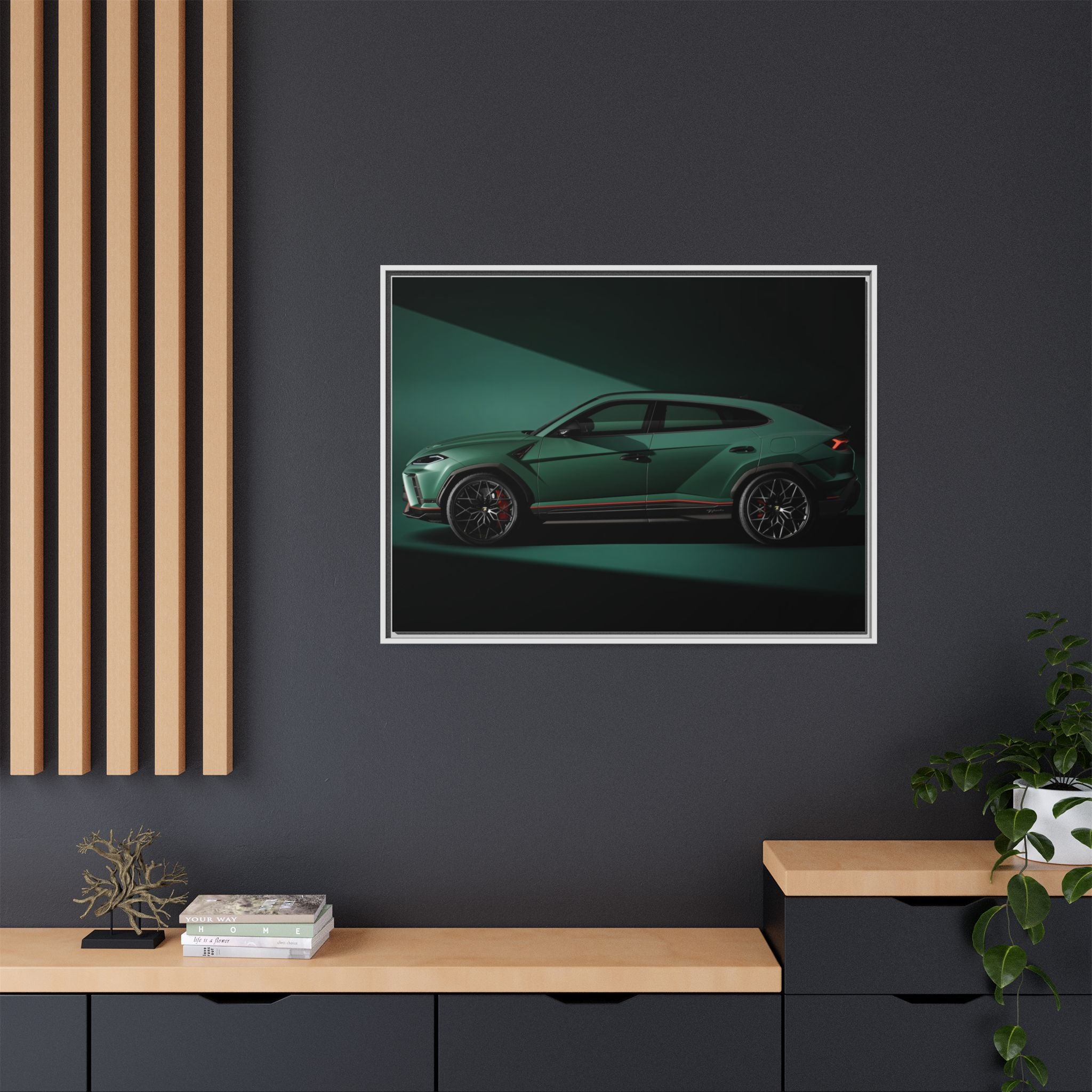 Framed Matte Canvas Print — Emerald Sports SUV Wall Art