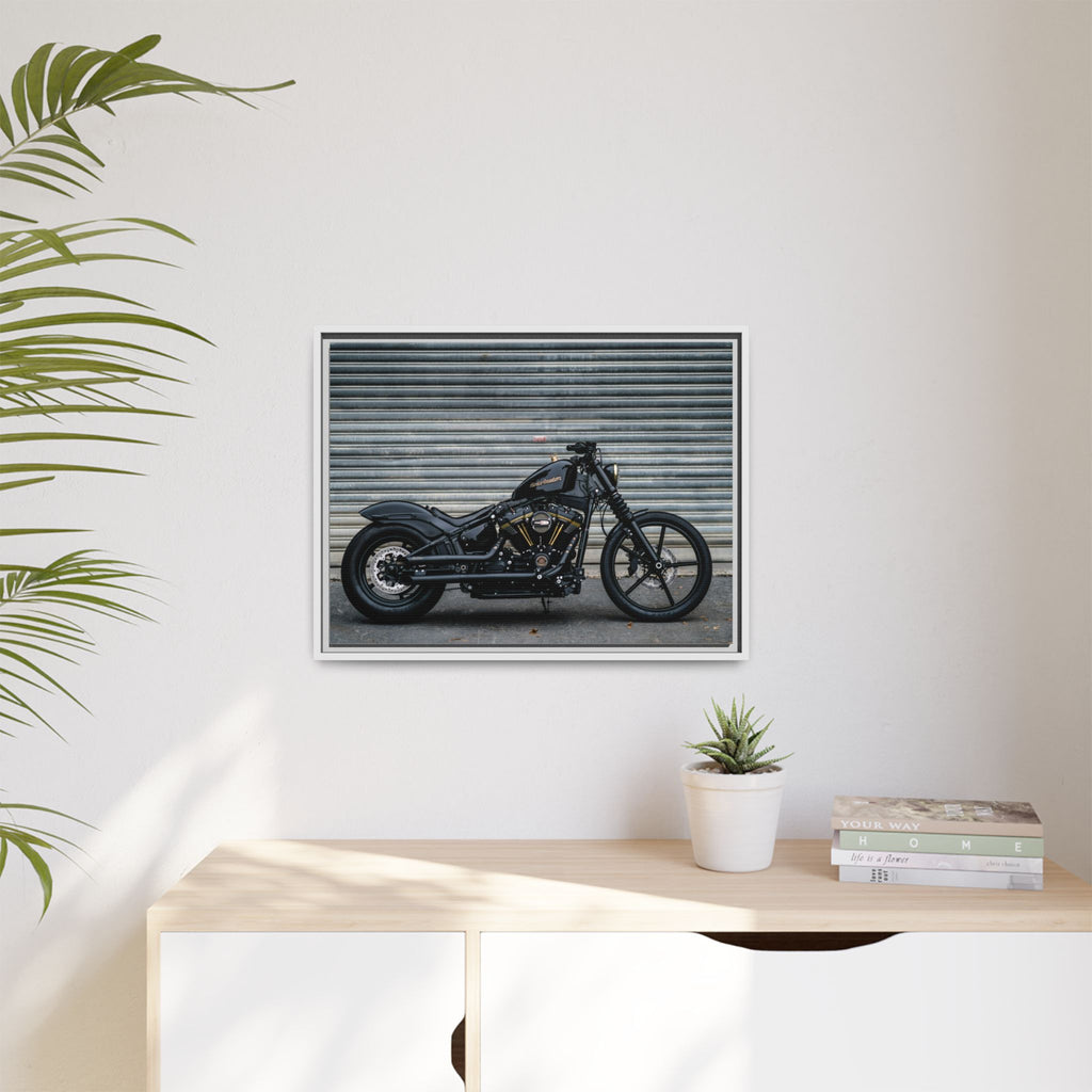 Framed Matte Canvas Motorcycle Print — Black Bobber Wall Art