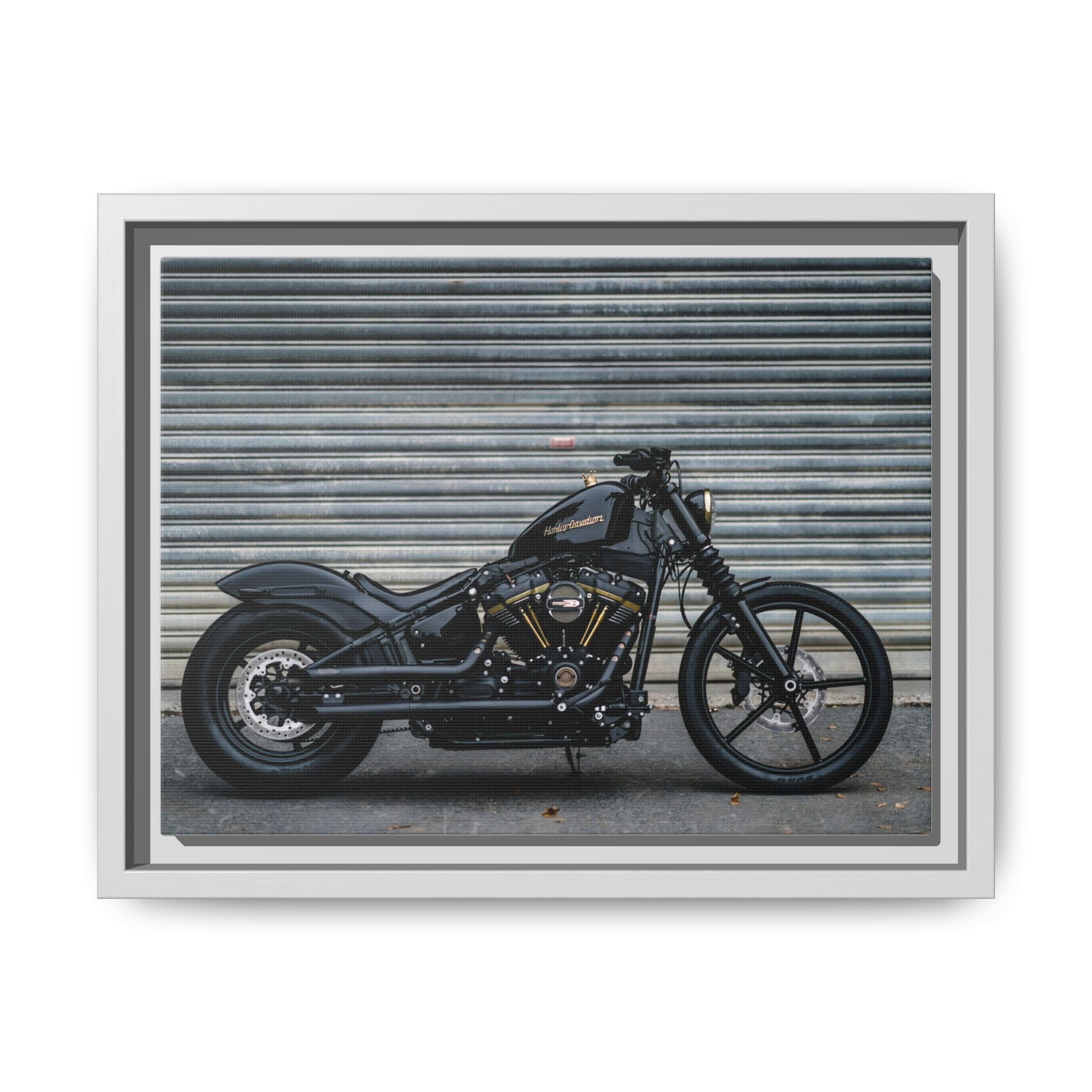 Framed Matte Canvas Motorcycle Print — Black Bobber Wall Art