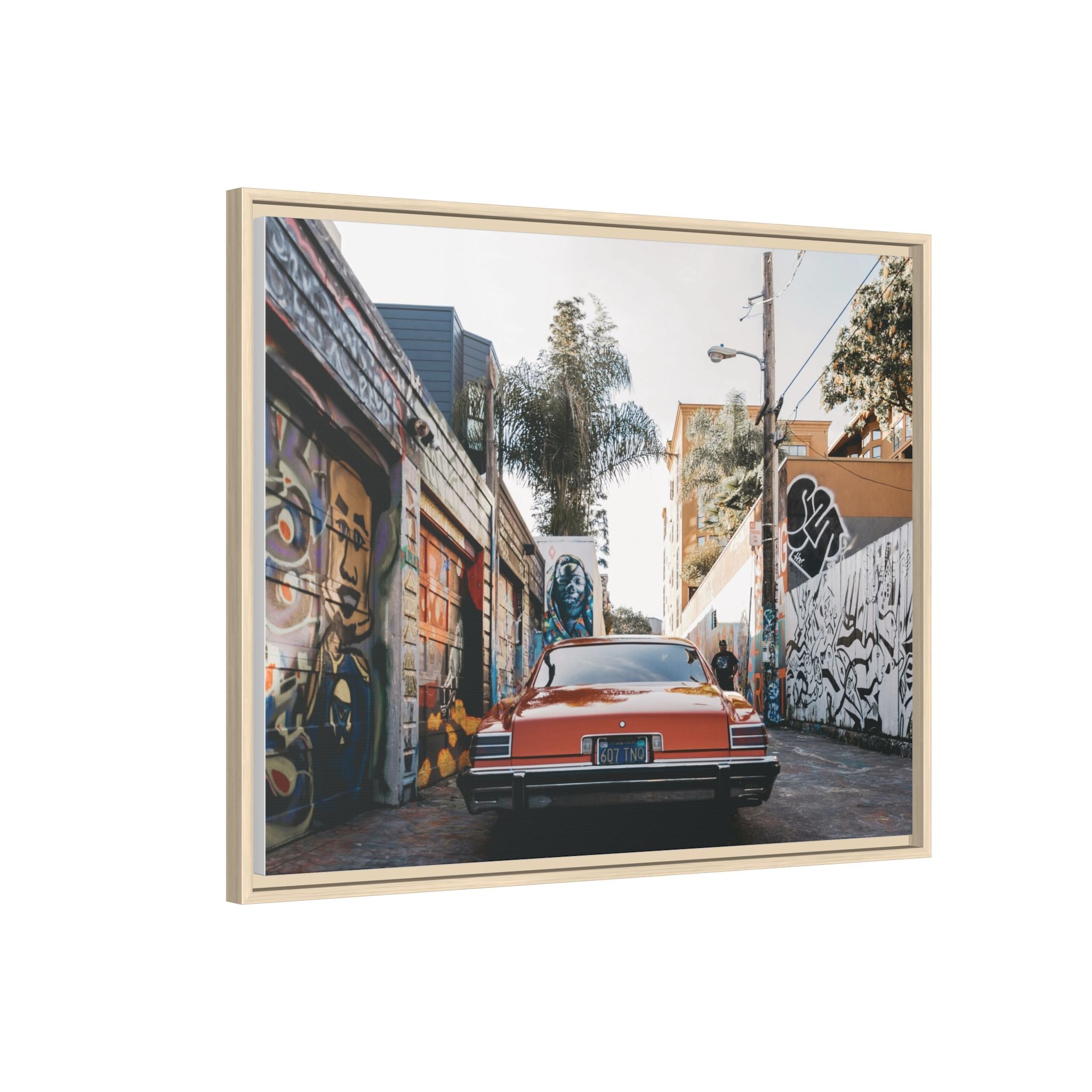 Vintage Chevrolet in Graffiti Alley — Framed Matte Canvas Wall Art