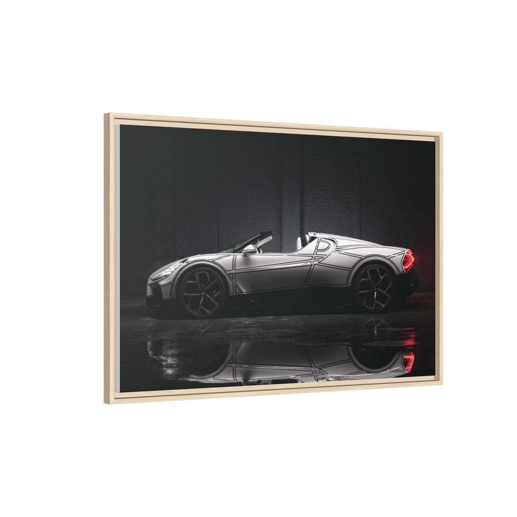 Framed Matte Canvas: Sleek Sports Car Reflection Wall Art