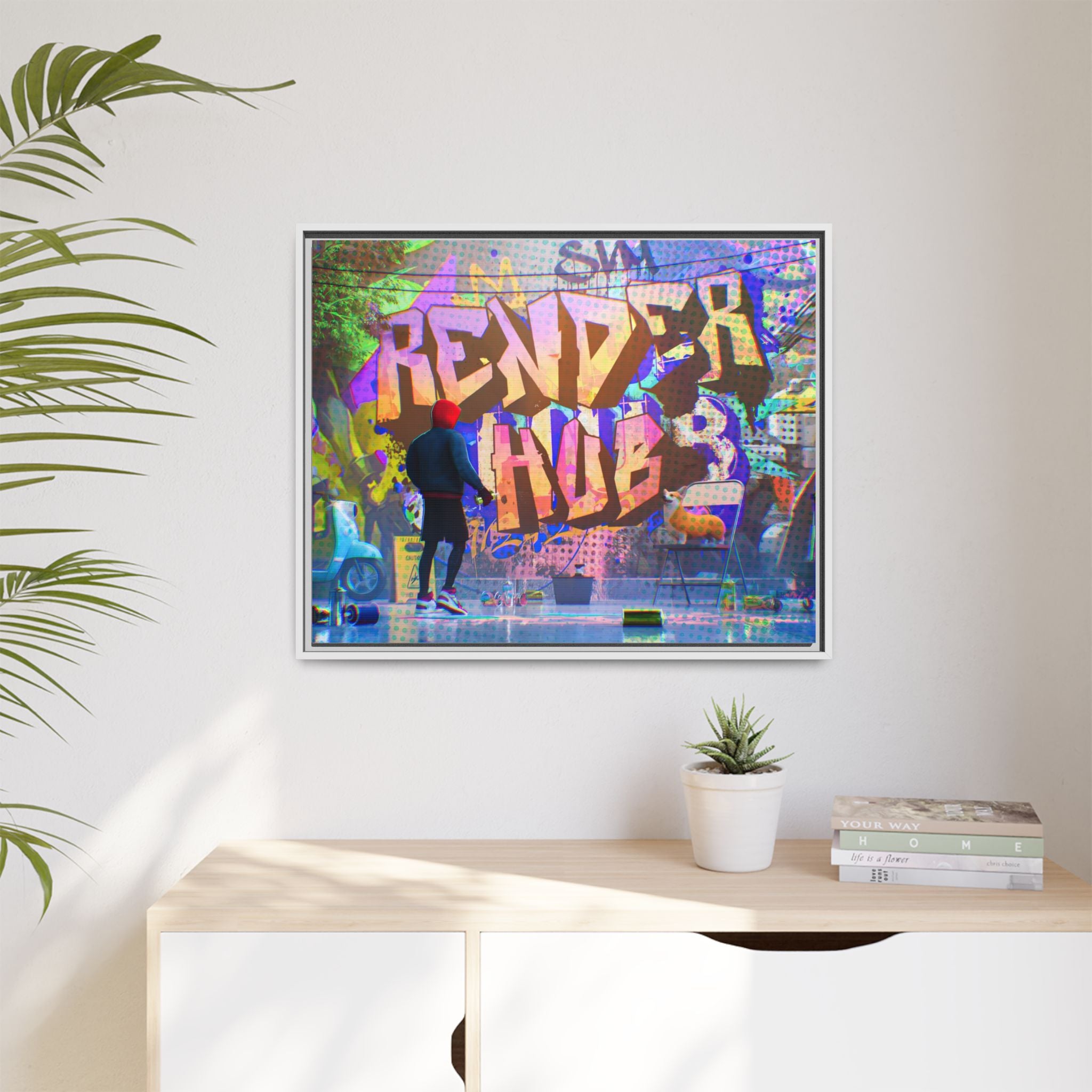 Graffiti Street Art Matte Canvas Framed Print — 'Render Hub' Urban Wall Decor