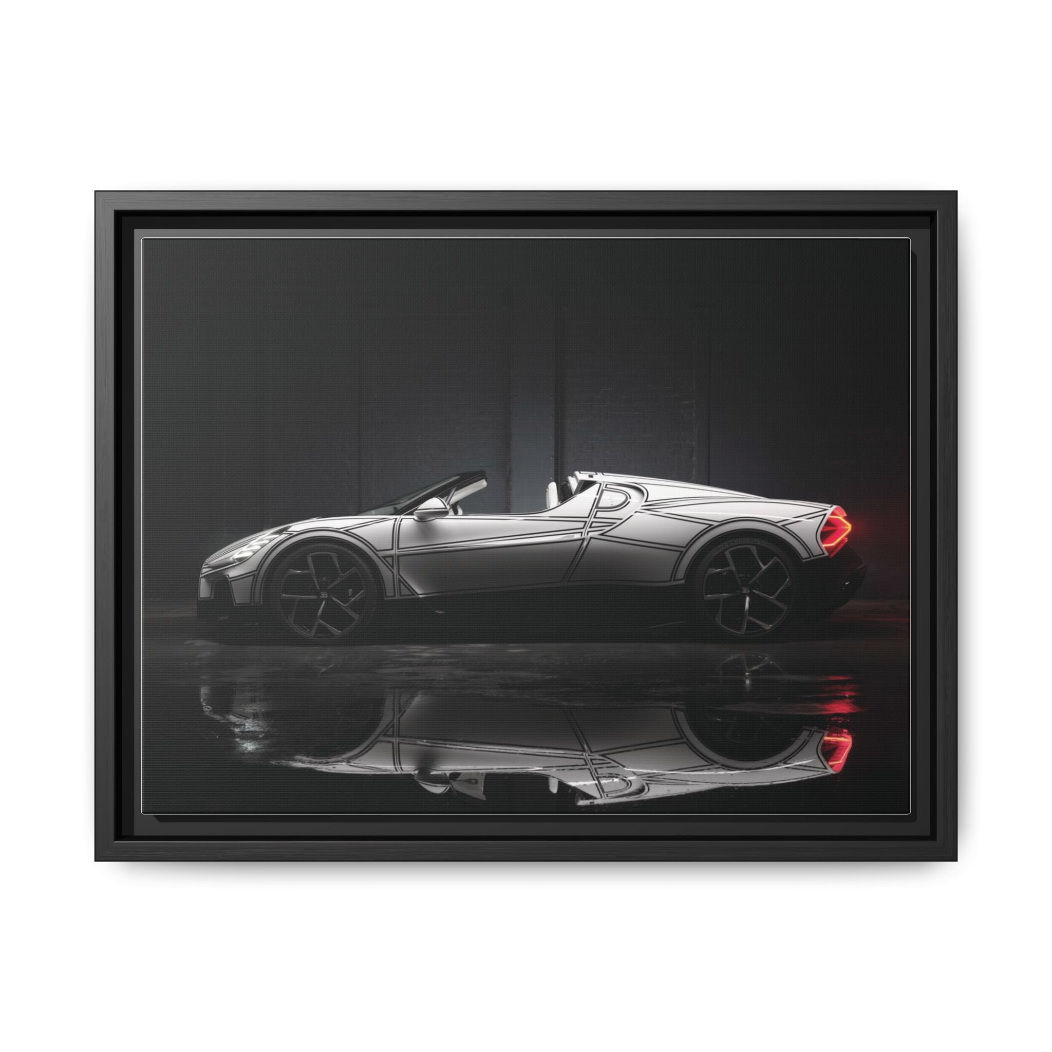 Framed Matte Canvas: Sleek Sports Car Reflection Wall Art