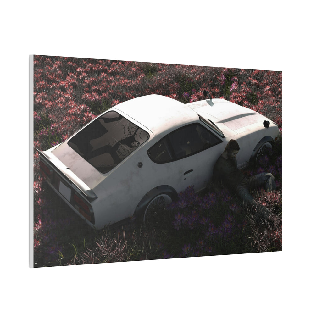 Vintage White Datsun in Wildflower Field Canvas