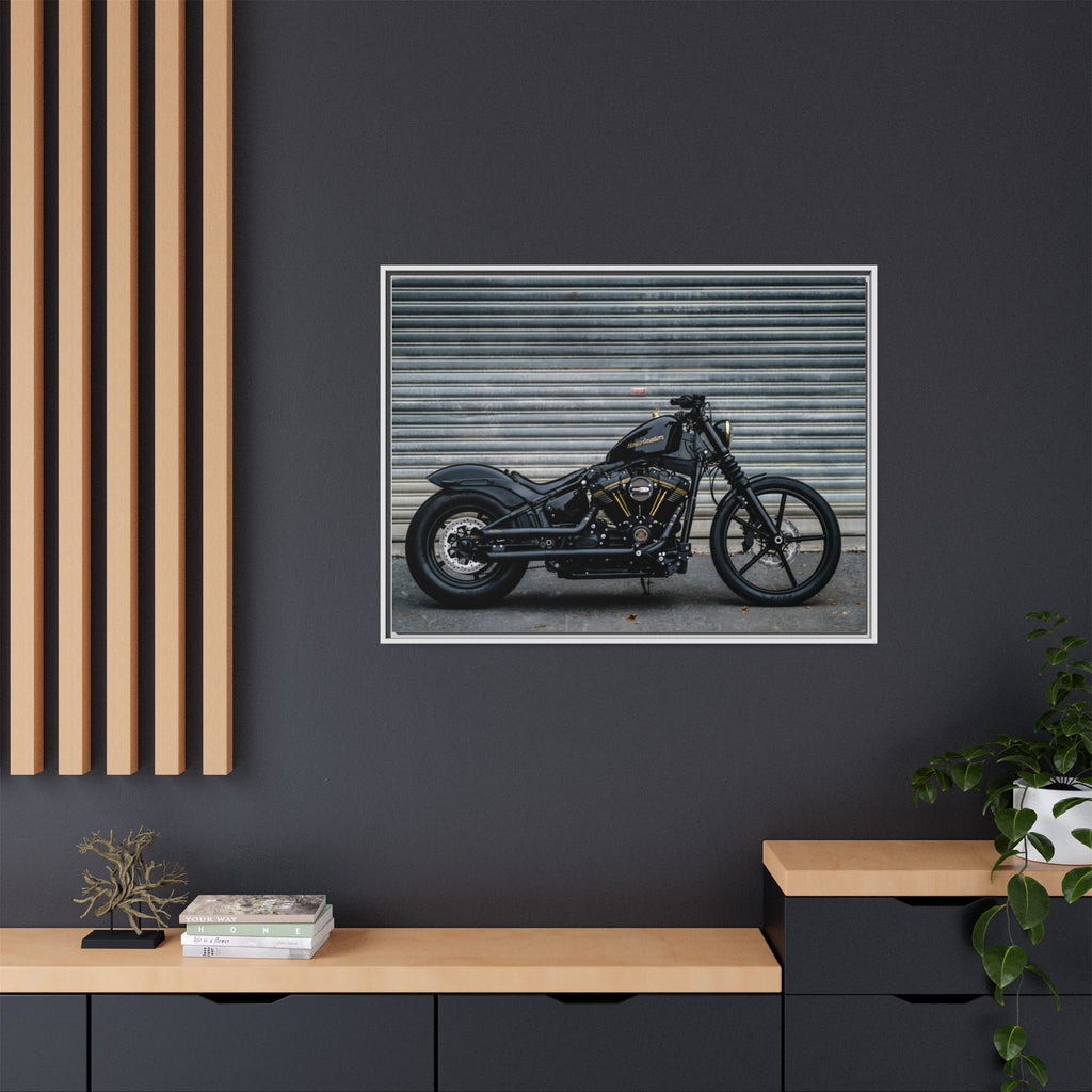 Framed Matte Canvas Motorcycle Print — Black Bobber Wall Art