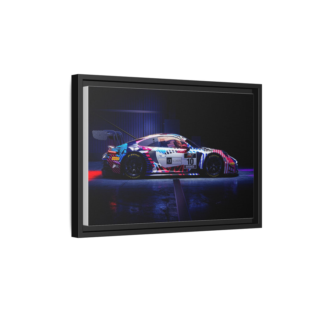 Framed Matte Canvas Print — Neon Racecar Wall Art