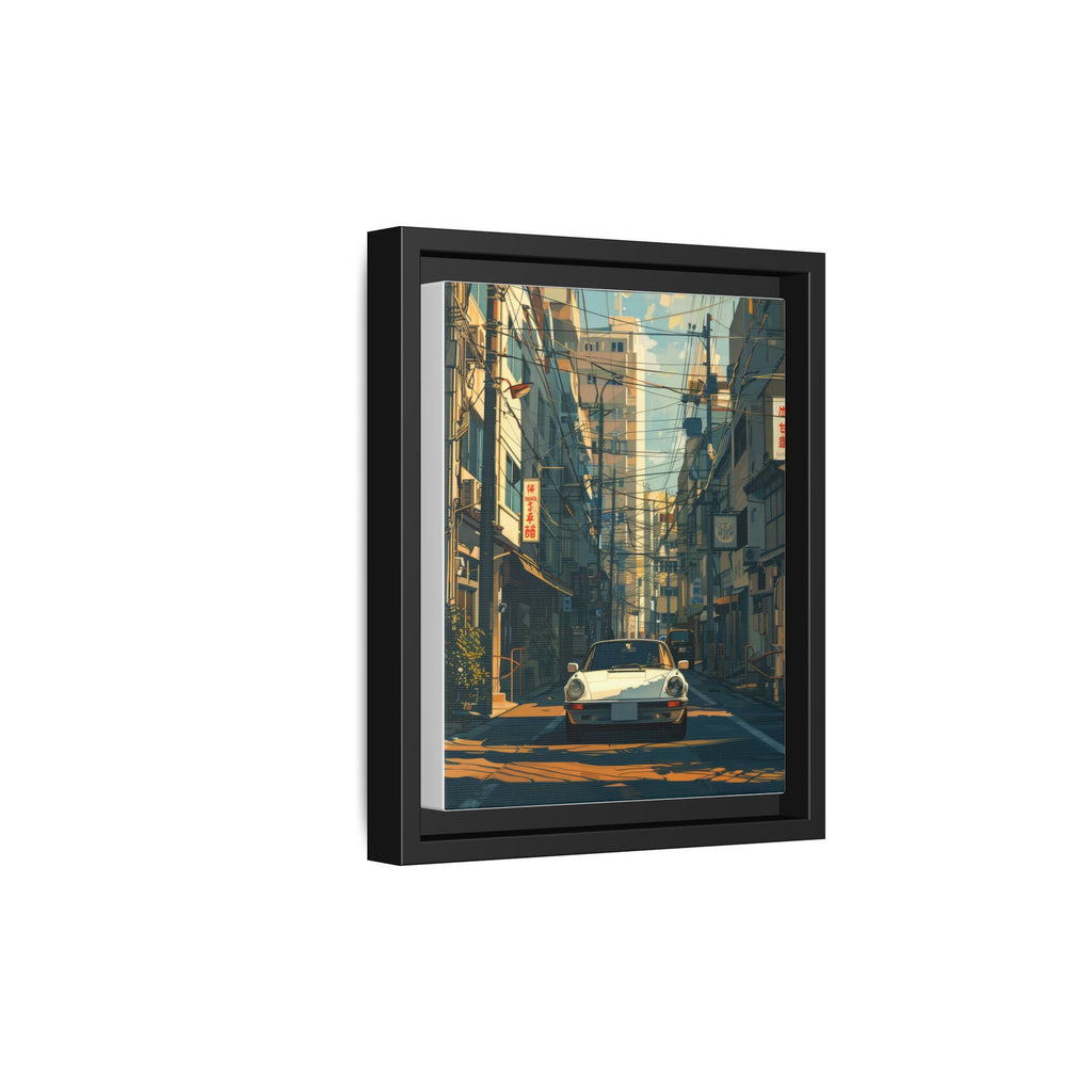 Vintage Sports Car Cityscape Framed Canvas Print