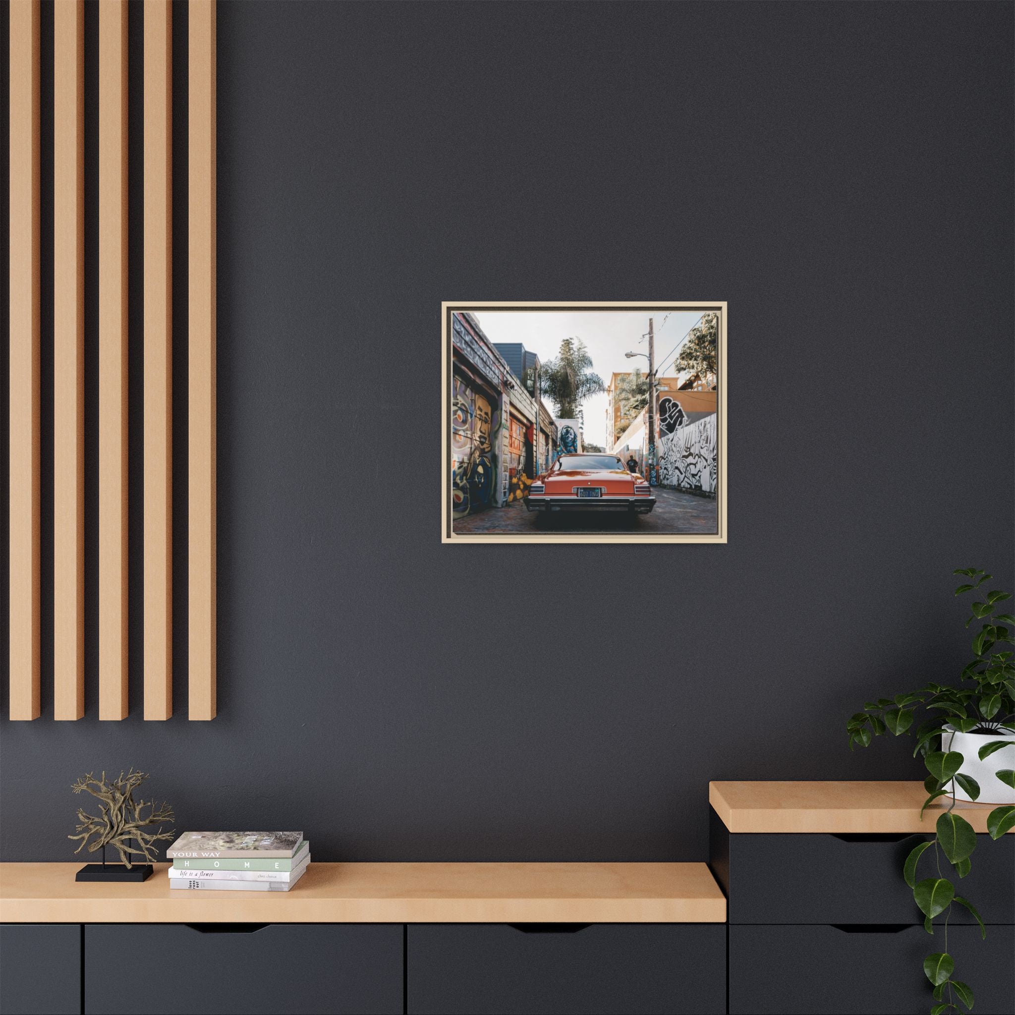 Vintage Chevrolet in Graffiti Alley — Framed Matte Canvas Wall Art