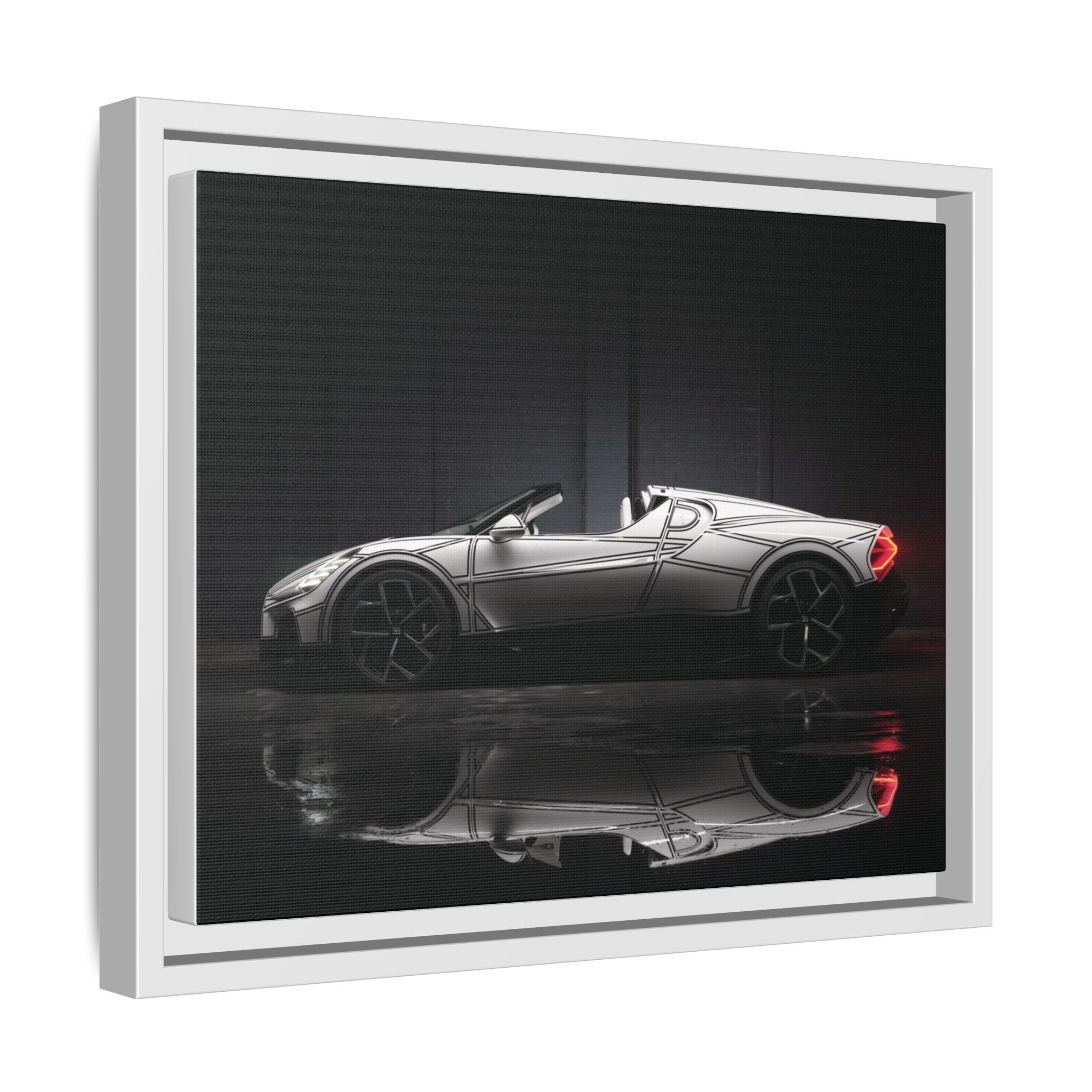 Framed Matte Canvas: Sleek Sports Car Reflection Wall Art