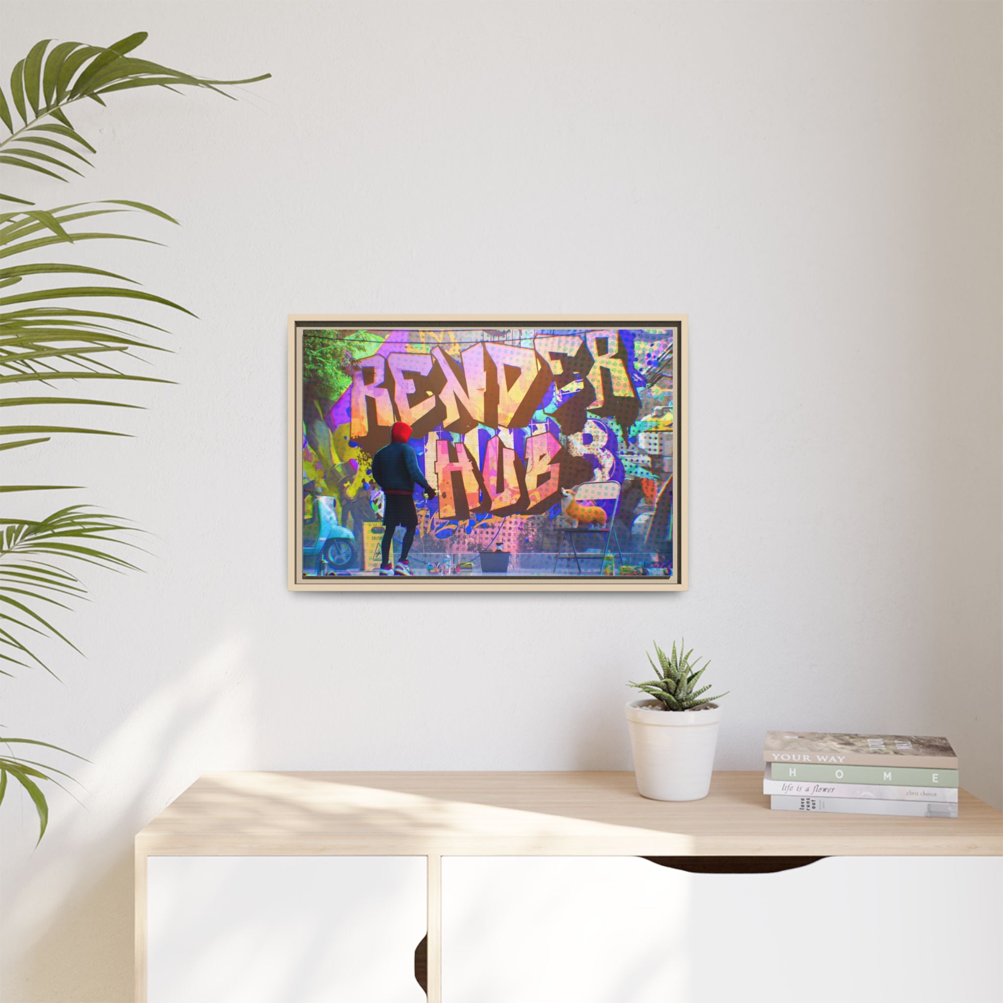 Graffiti Street Art Matte Canvas Framed Print — 'Render Hub' Urban Wall Decor