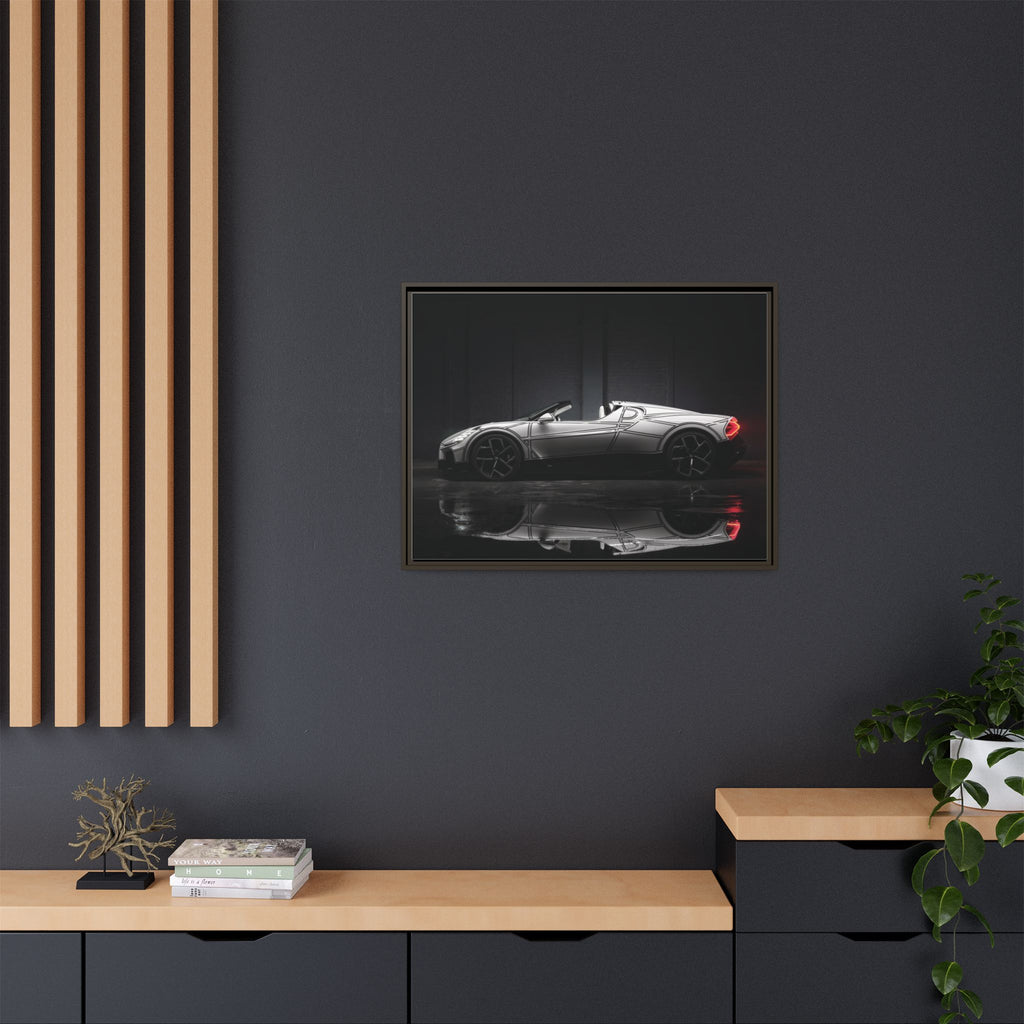Framed Matte Canvas: Sleek Sports Car Reflection Wall Art