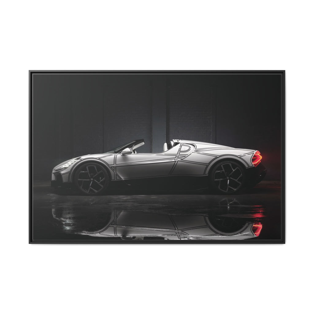 Framed Matte Canvas: Sleek Sports Car Reflection Wall Art