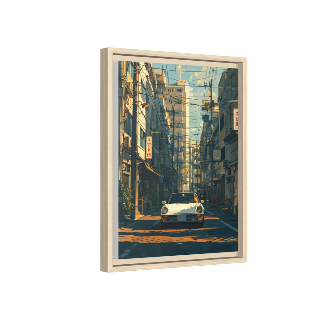 Vintage Sports Car Cityscape Framed Canvas Print