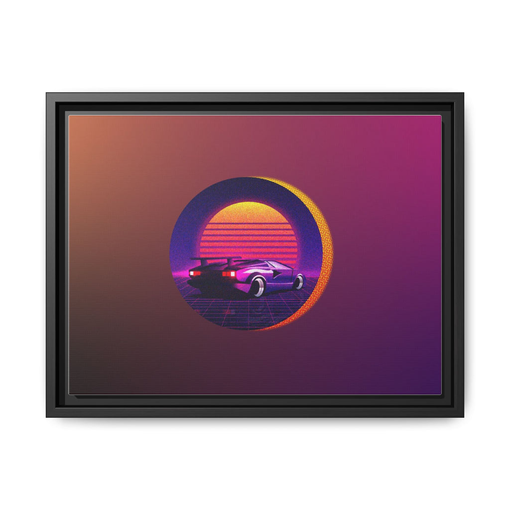 Retro Sunset Sports Car Matte Canvas Framed Wall Art