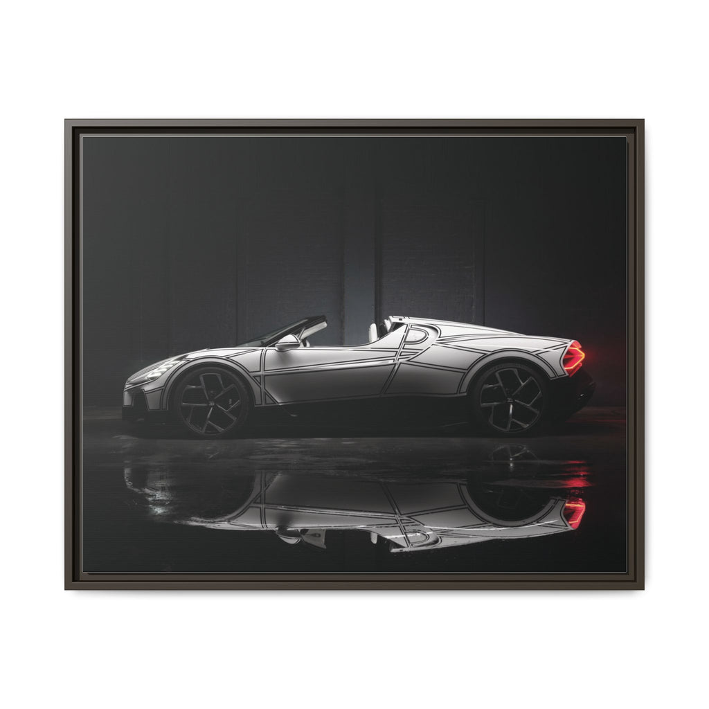 Framed Matte Canvas: Sleek Sports Car Reflection Wall Art