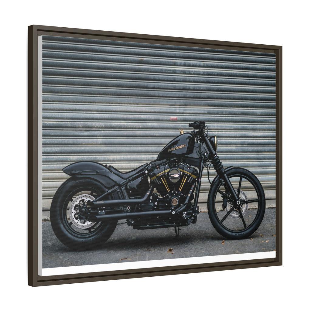 Framed Matte Canvas Motorcycle Print — Black Bobber Wall Art