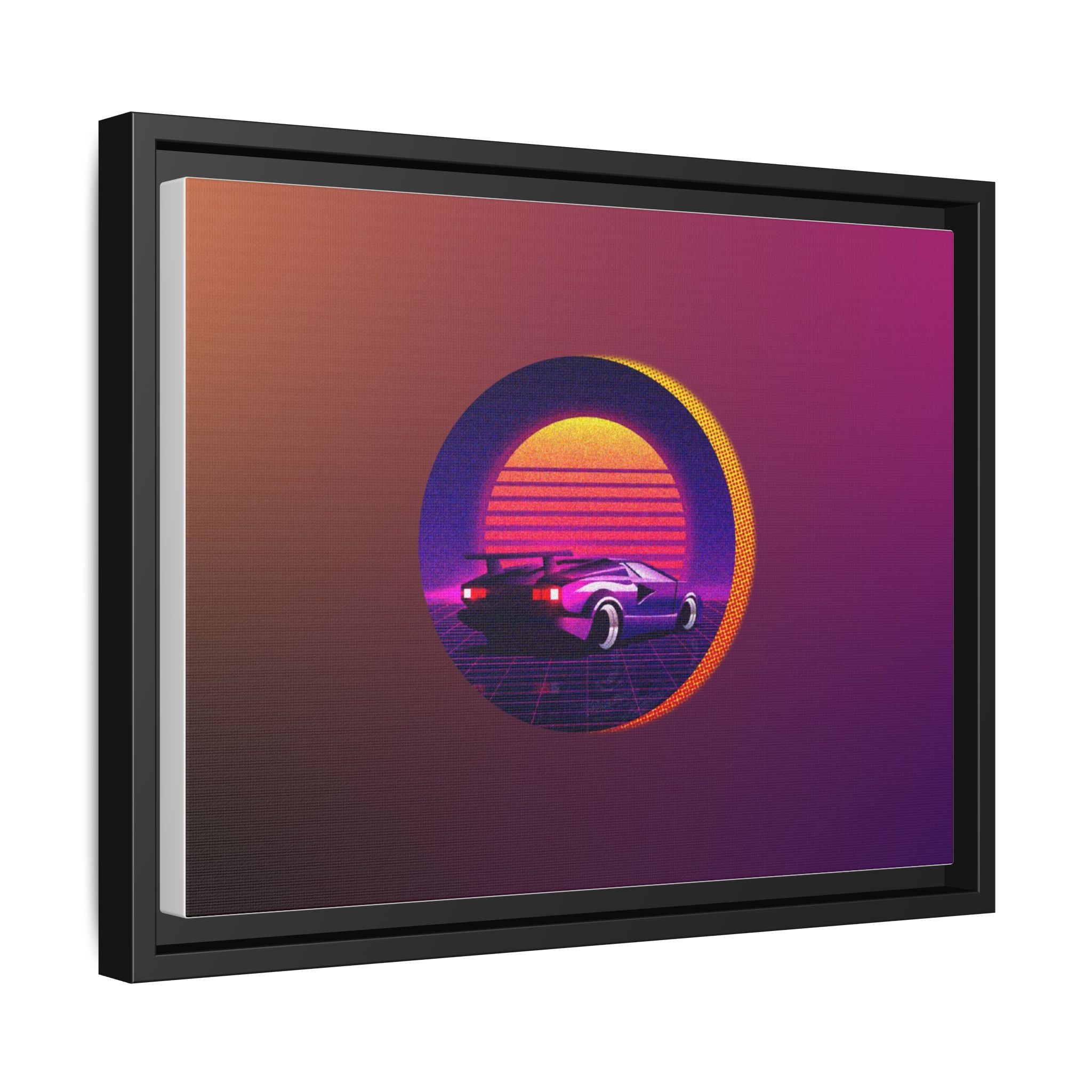 Retro Sunset Sports Car Matte Canvas Framed Wall Art
