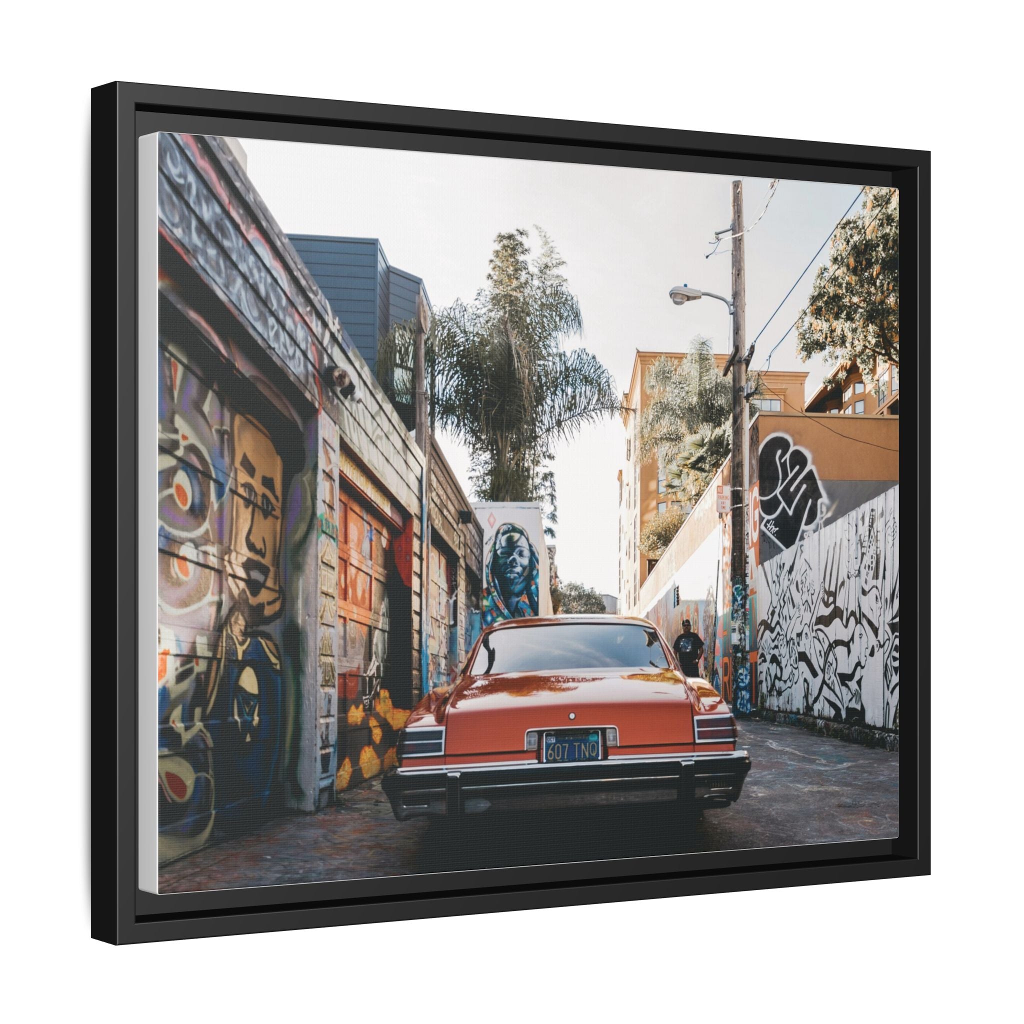 Vintage Chevrolet in Graffiti Alley — Framed Matte Canvas Wall Art